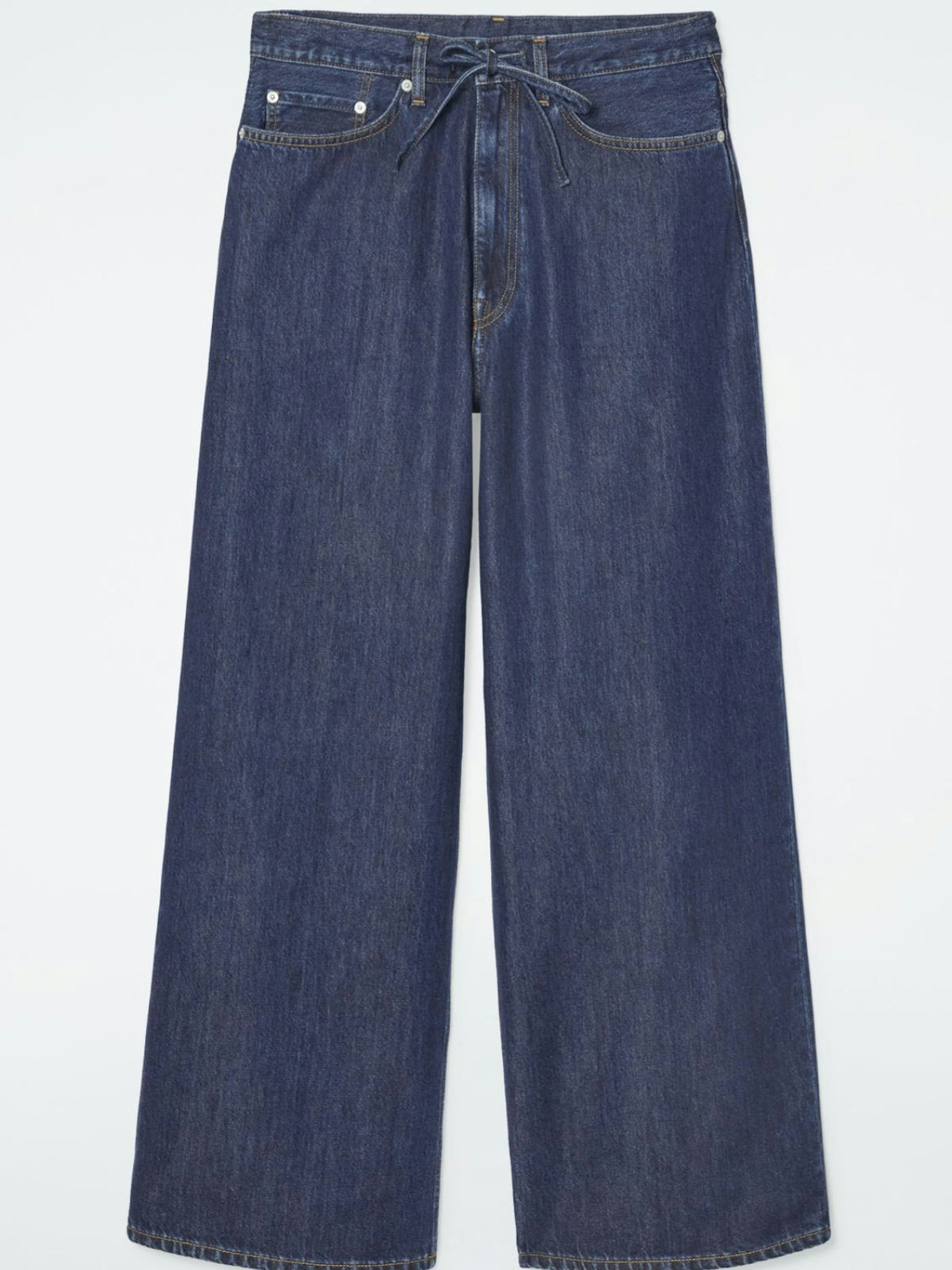 Wide-Leg Drawstring Denim Trousers