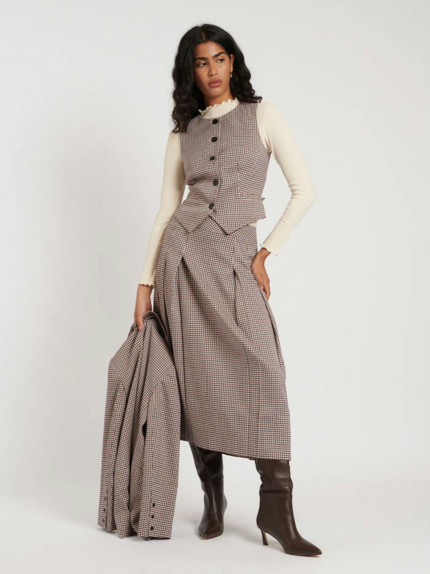 Nobody's Child, Heritage Check Pleated Tailored Midi Skirt