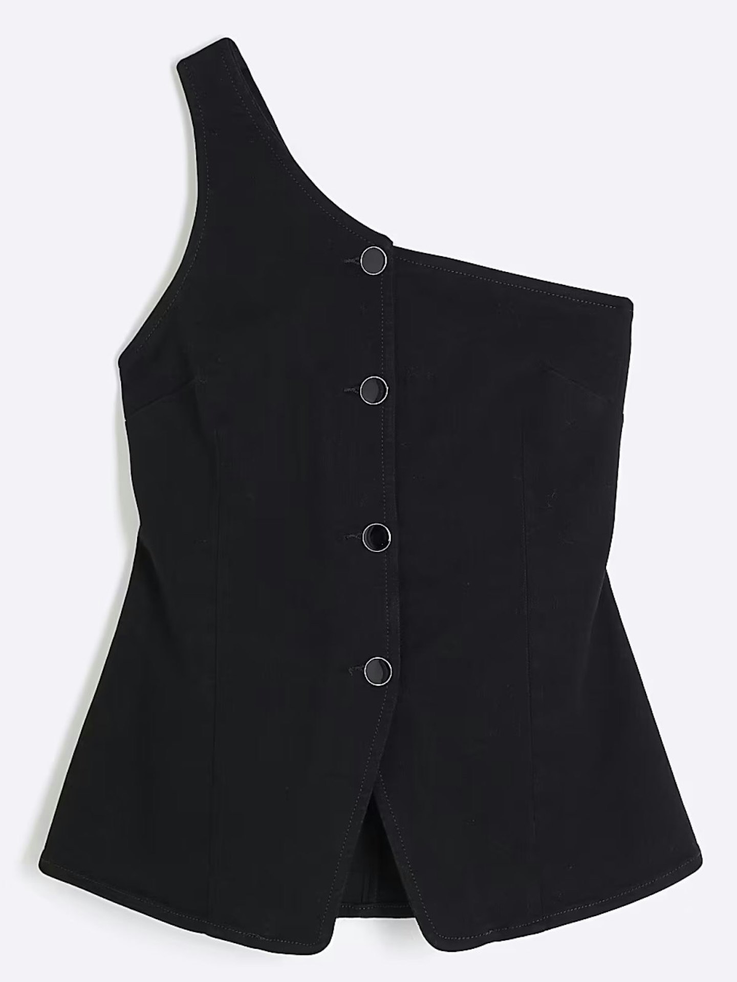 River Island, Black Denim Asymmetric One Shoulder Waistcoat