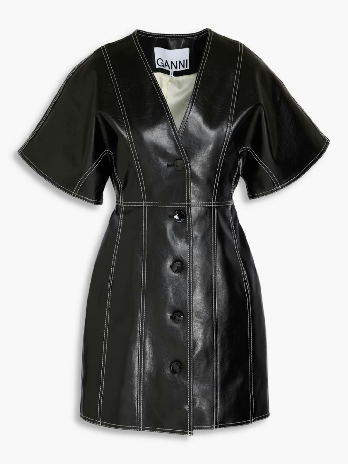 Ganni, Faux Leather Mini Shirt Dress