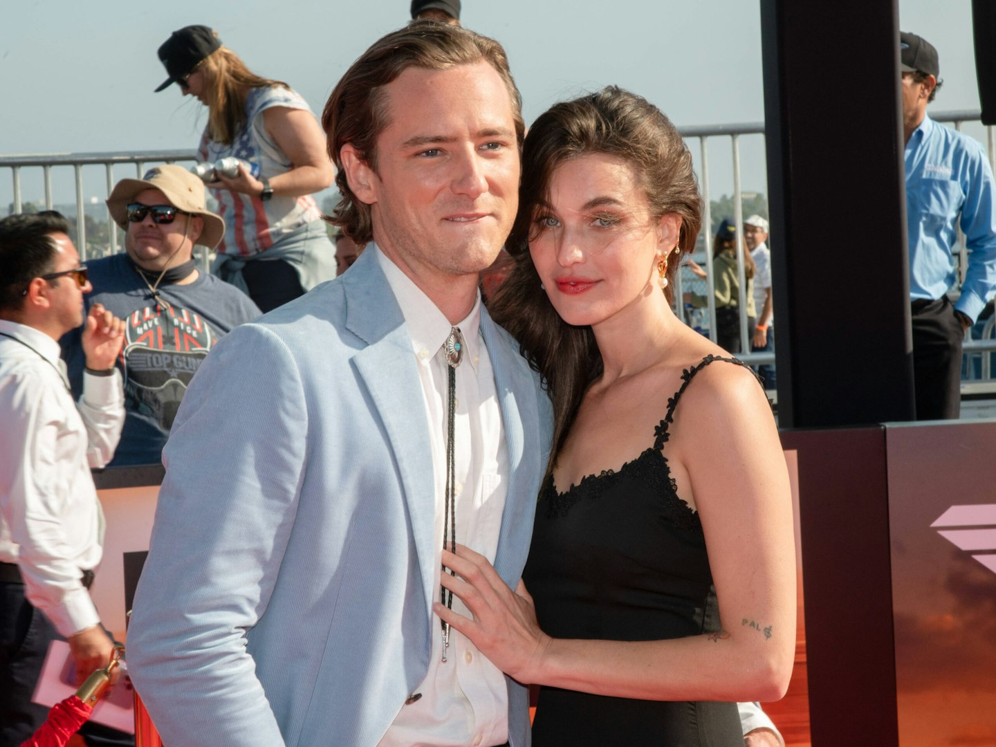 Lewis Pullman and Rainey Qualley at the Top Gun Maverick premiere in 2022