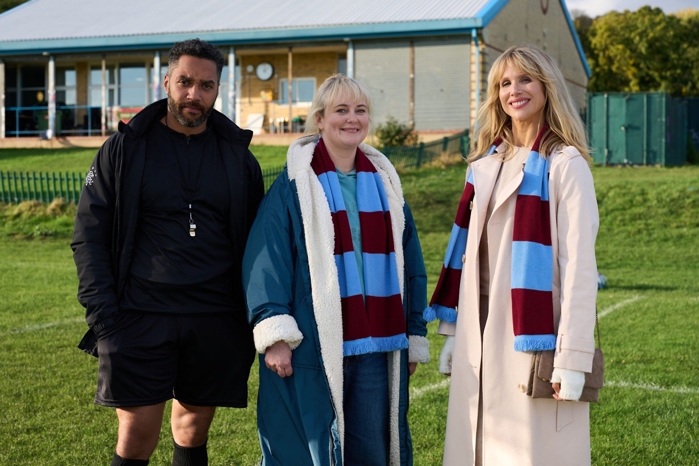 Samuel Anderson as Mal in Motherland alongside Phillipa Dunne (Anne) and Lucy Punch (Amanda)