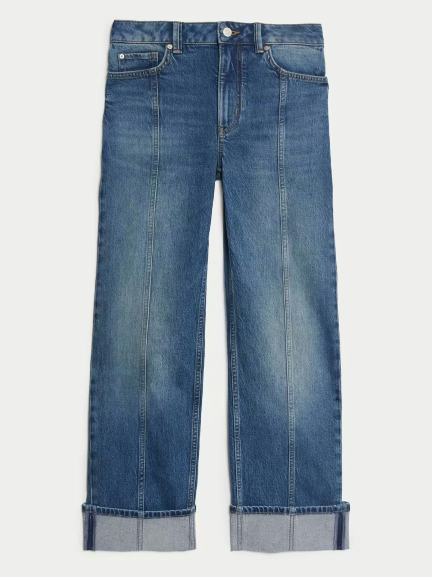 M&S, High Waisted Straight Leg Turn Up Jeans