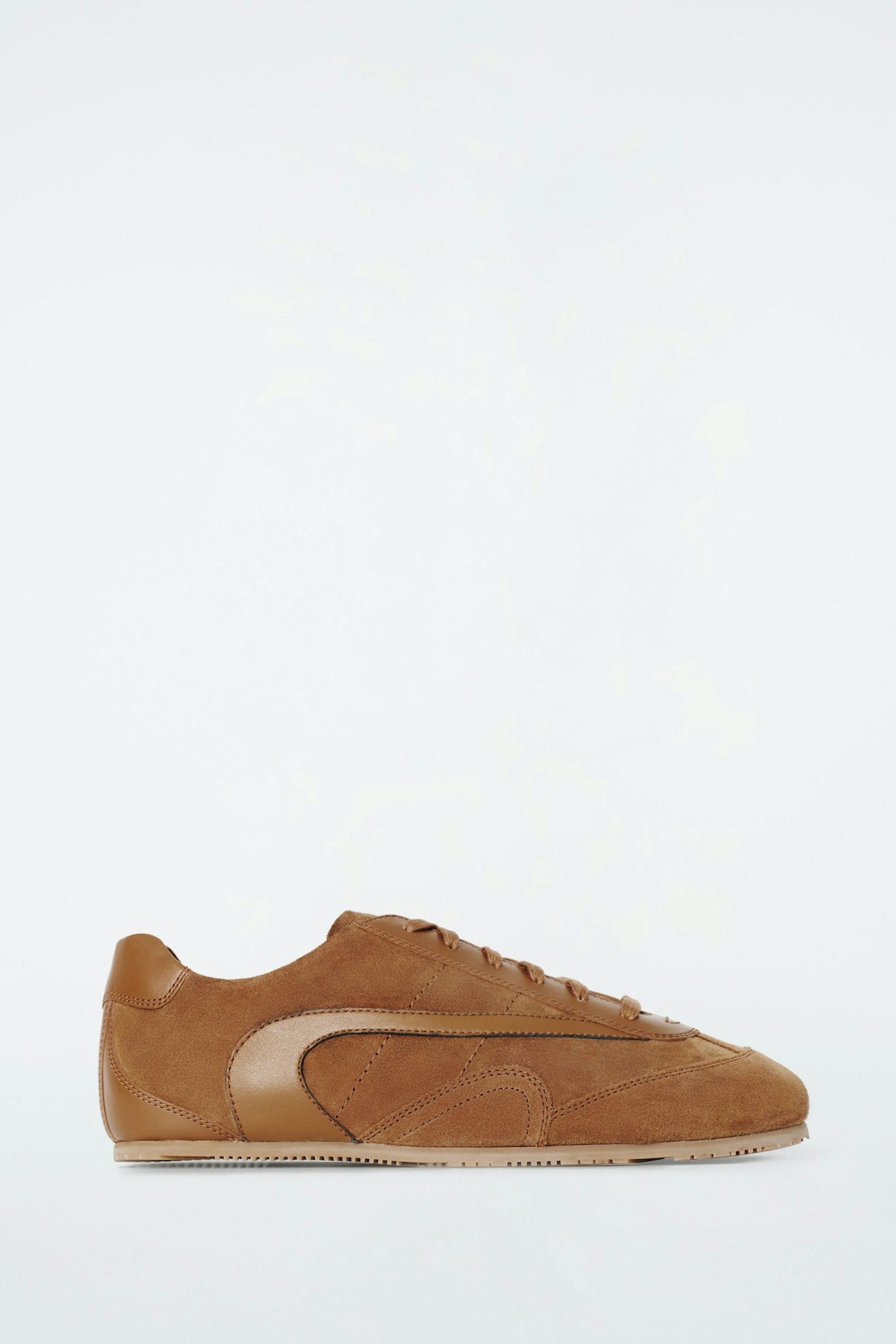 COS, Minimal Suede Trainers in Cognac