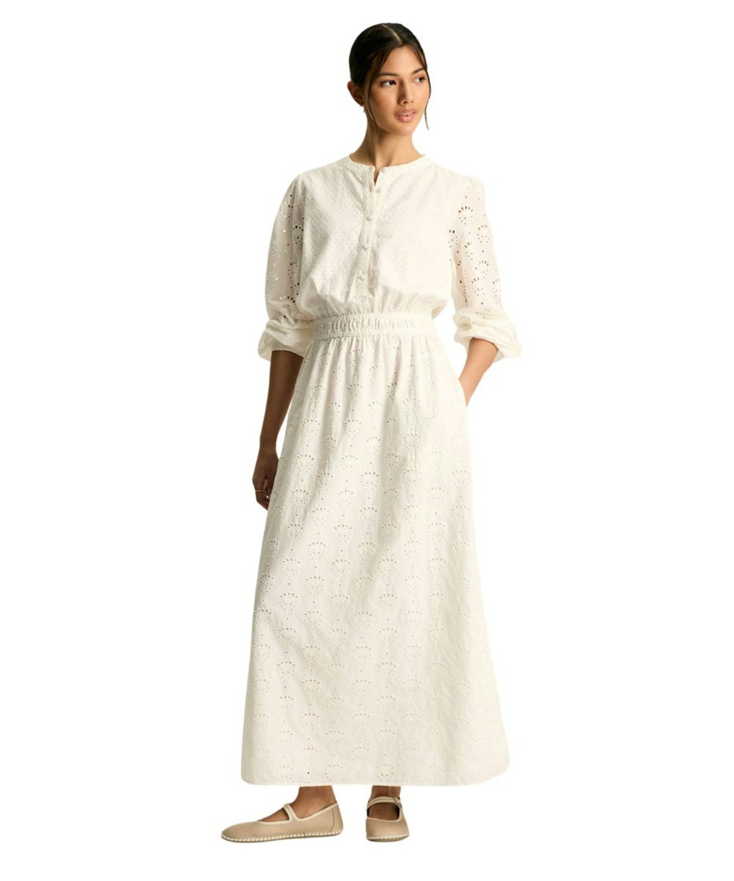 Joules, Cassie White Broderie Maxi Dress