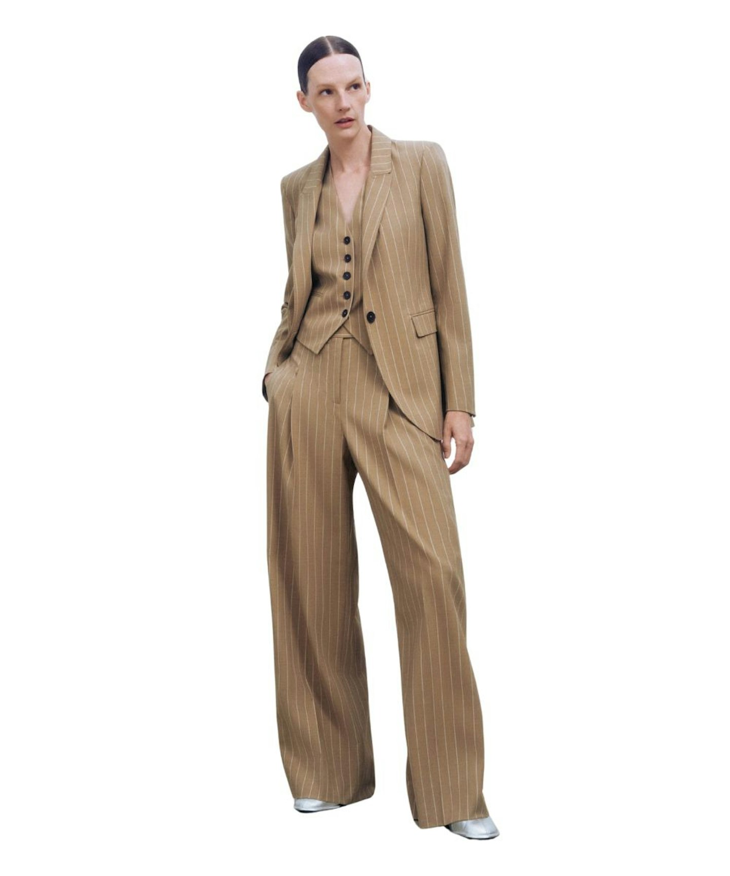 ME+EM, Pinstripe Three-Piece Wide-Leg Trouser Suit