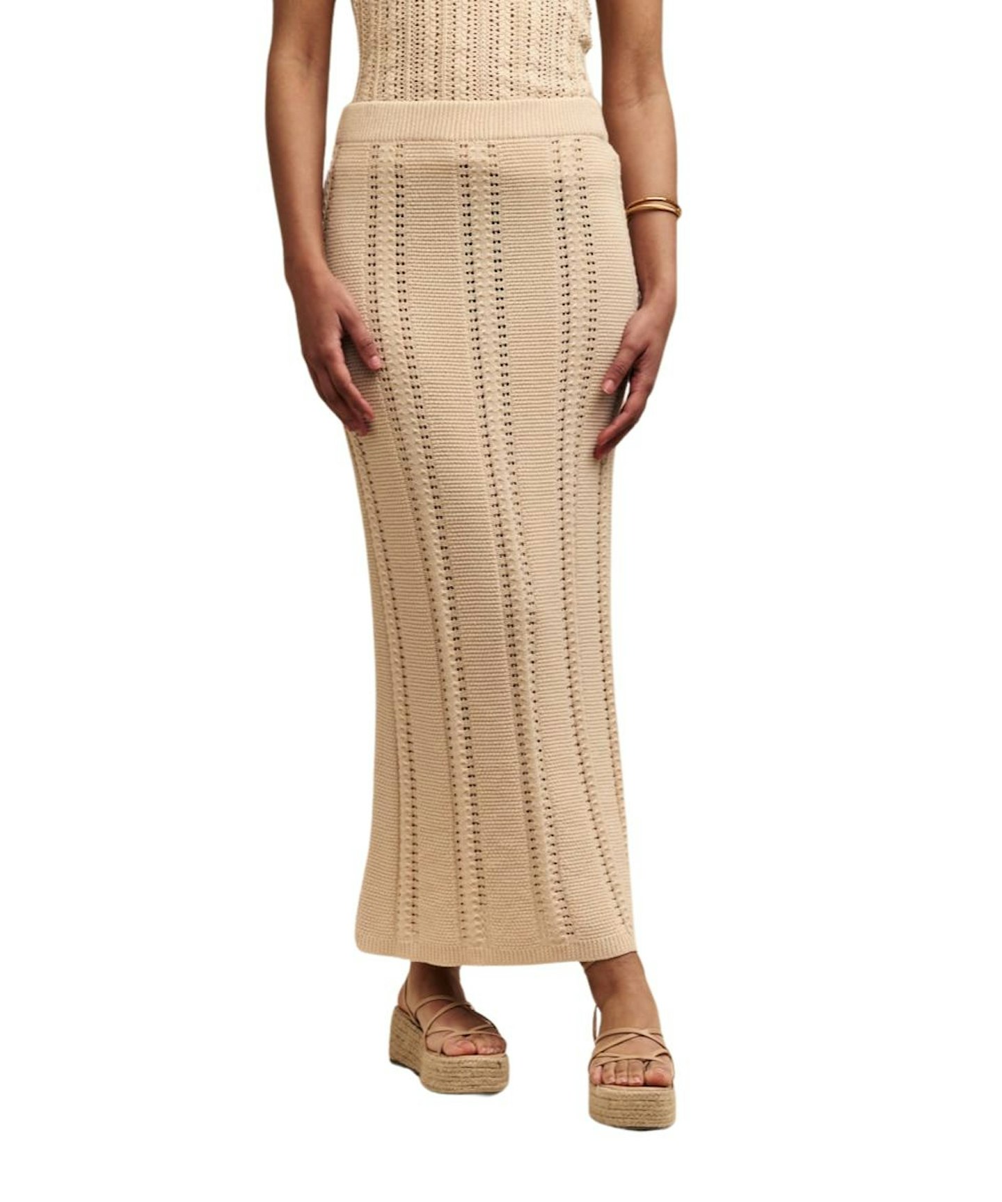 Nobody's Child, Cream Mock Crochet Midi Skirt