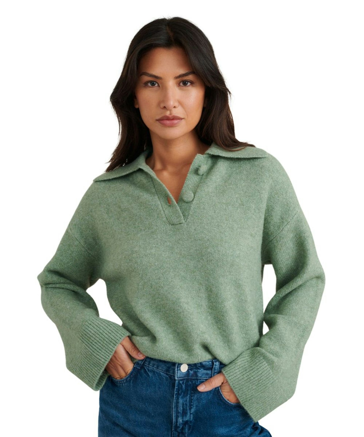 Nobody's Child, Green Chunky Knitted polo Jumper