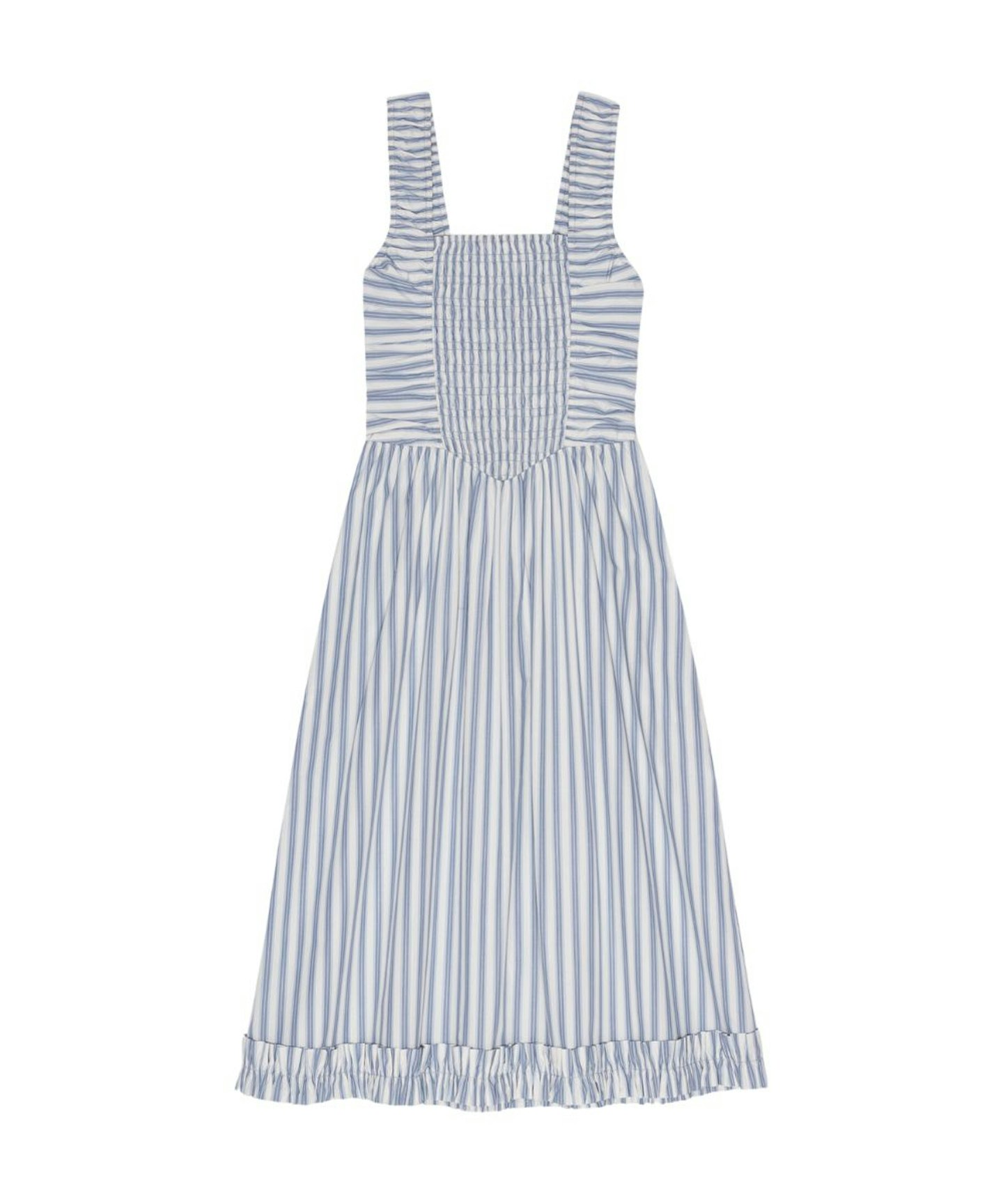 Ganni, Blue Stripe Cotton Midi Dress