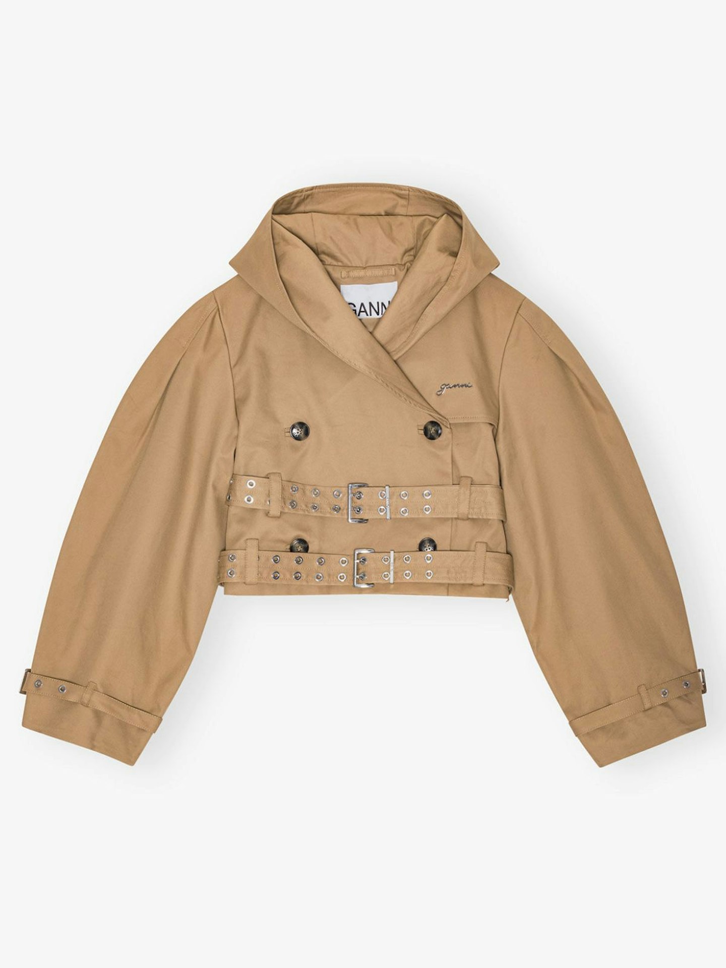 Ganni, Camel Bonded Cotton Short Trench Jacket