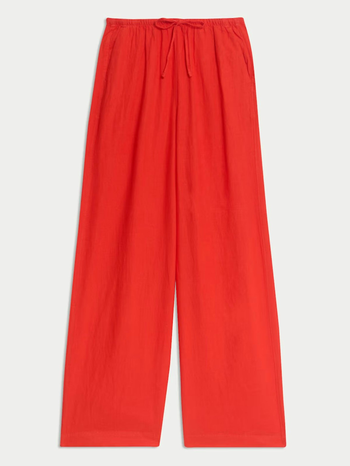 Linen Blend Wide Leg Trousers - Red