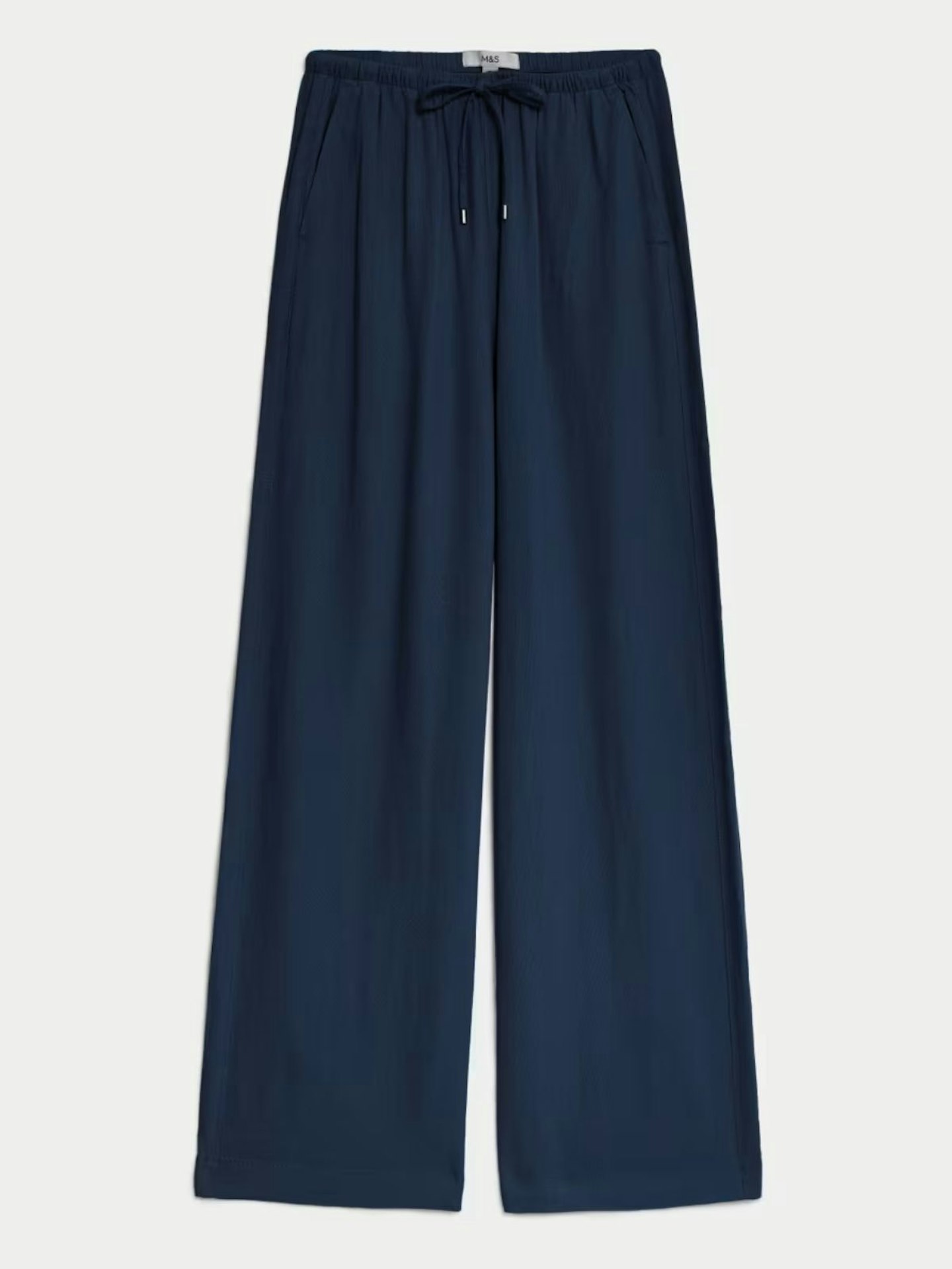 Linen Blend Wide Leg Trousers - Navy