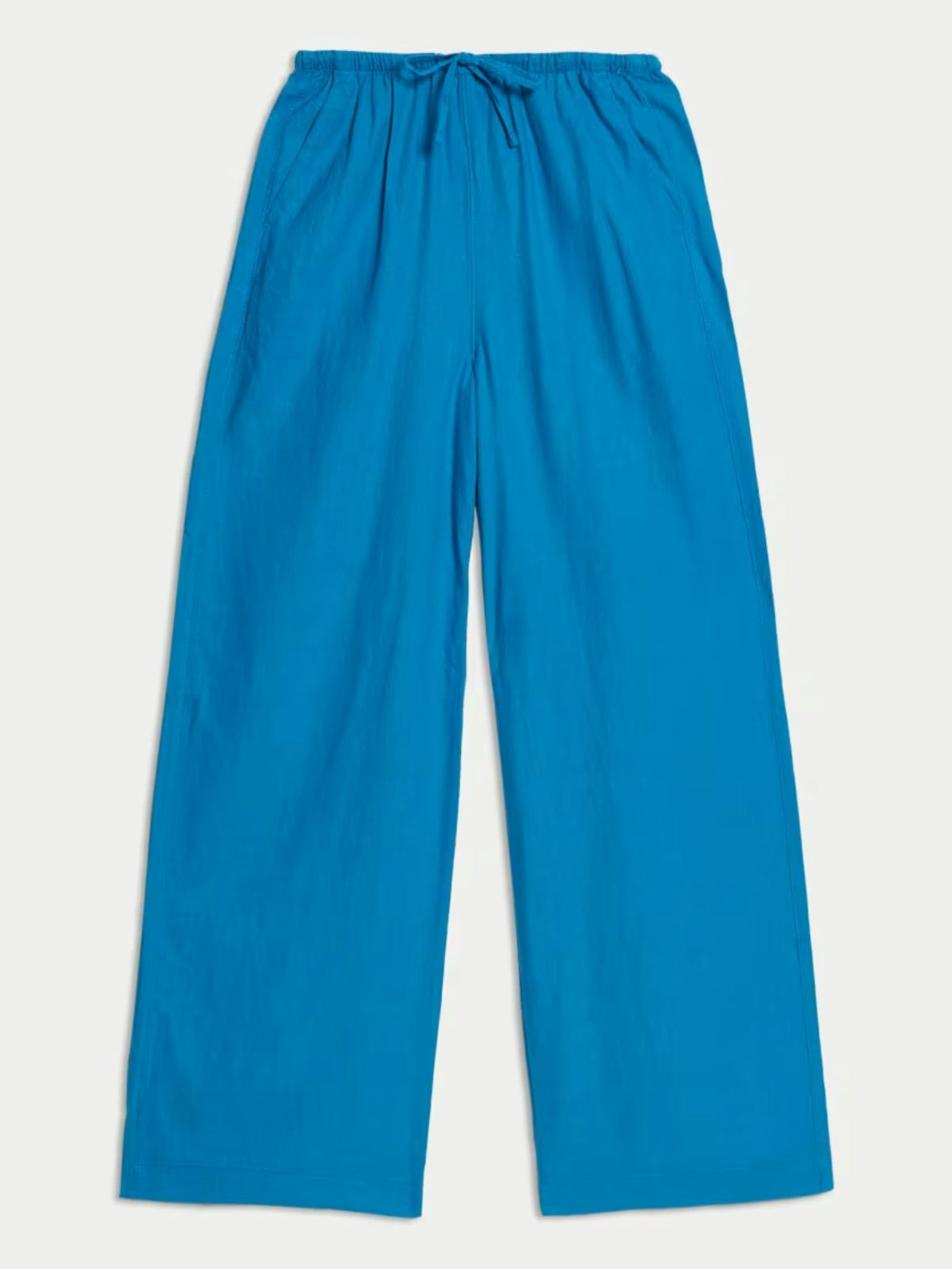 Linen Blend Wide Leg Trousers - Kingfisher