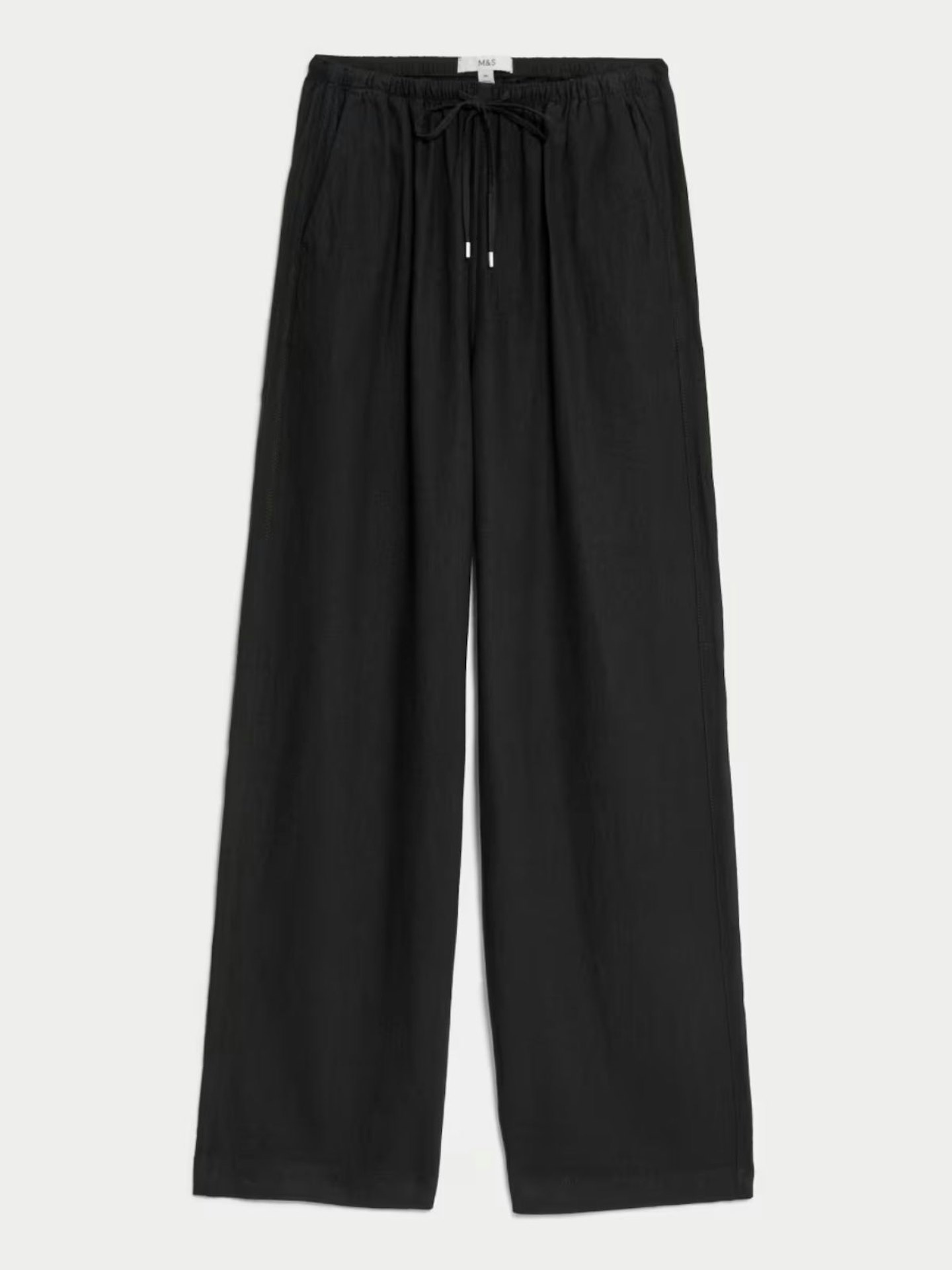 Linen Blend Wide Leg Trousers - Black