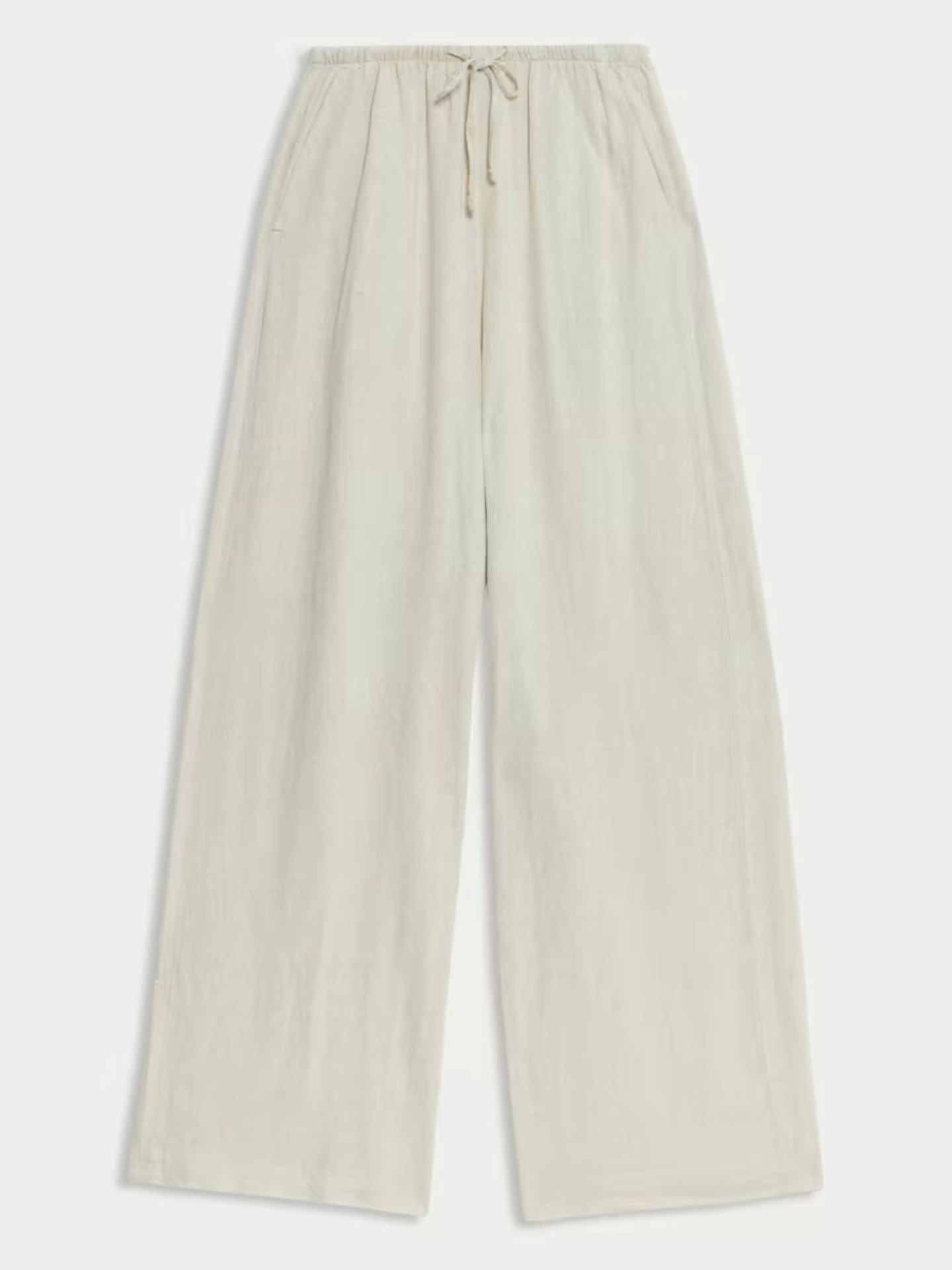 Linen Blend Wide Leg Trousers - Natural Beige