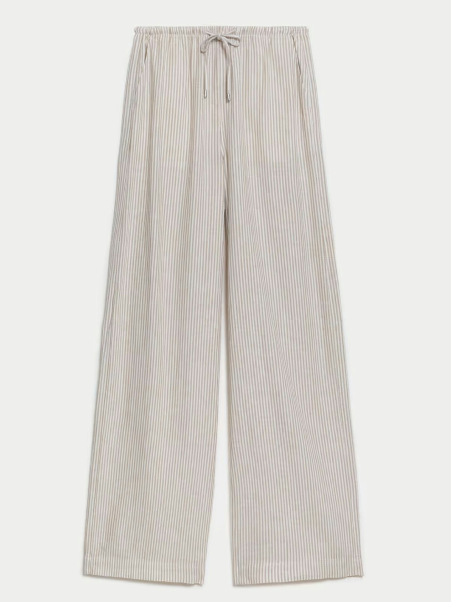 Linen Blend Wide Leg Trousers - Neutral