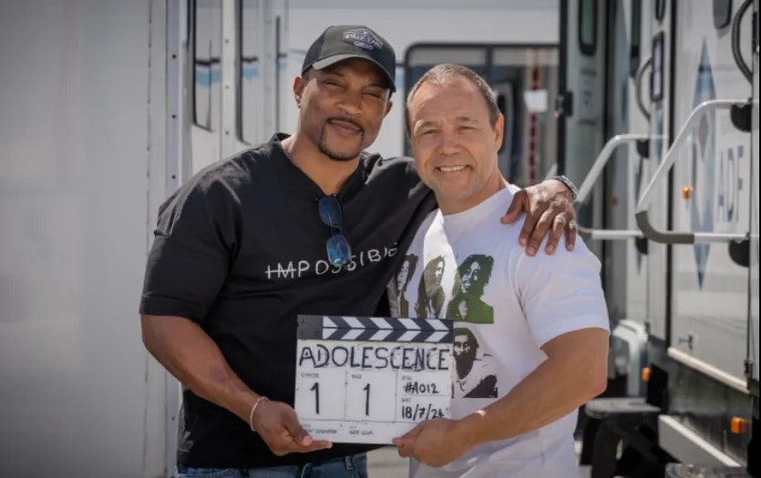 Ashley Walters and Stephen Graham on the set of Adolescence