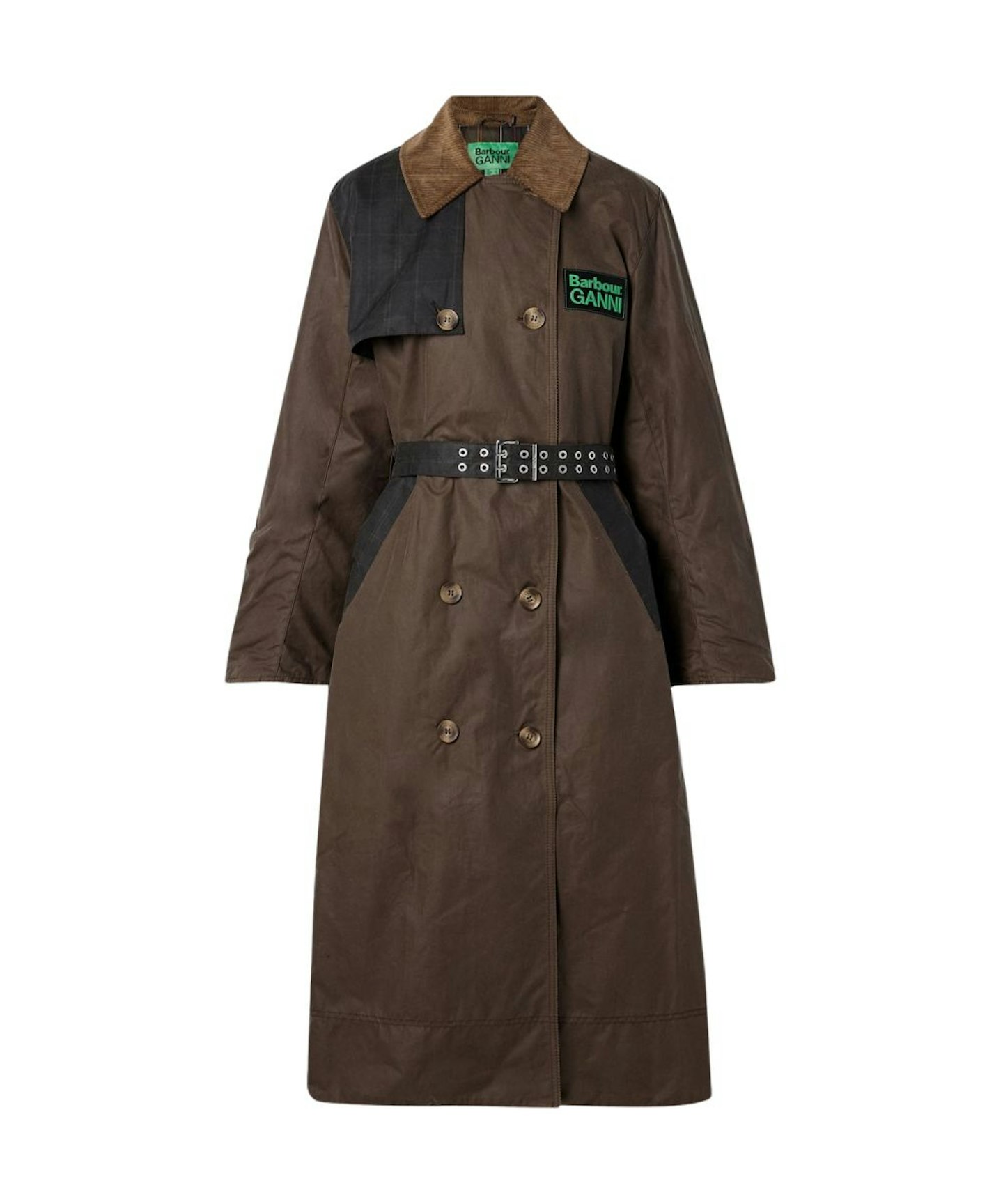 Barbour x Ganni, Belted Paneled Trench Coat