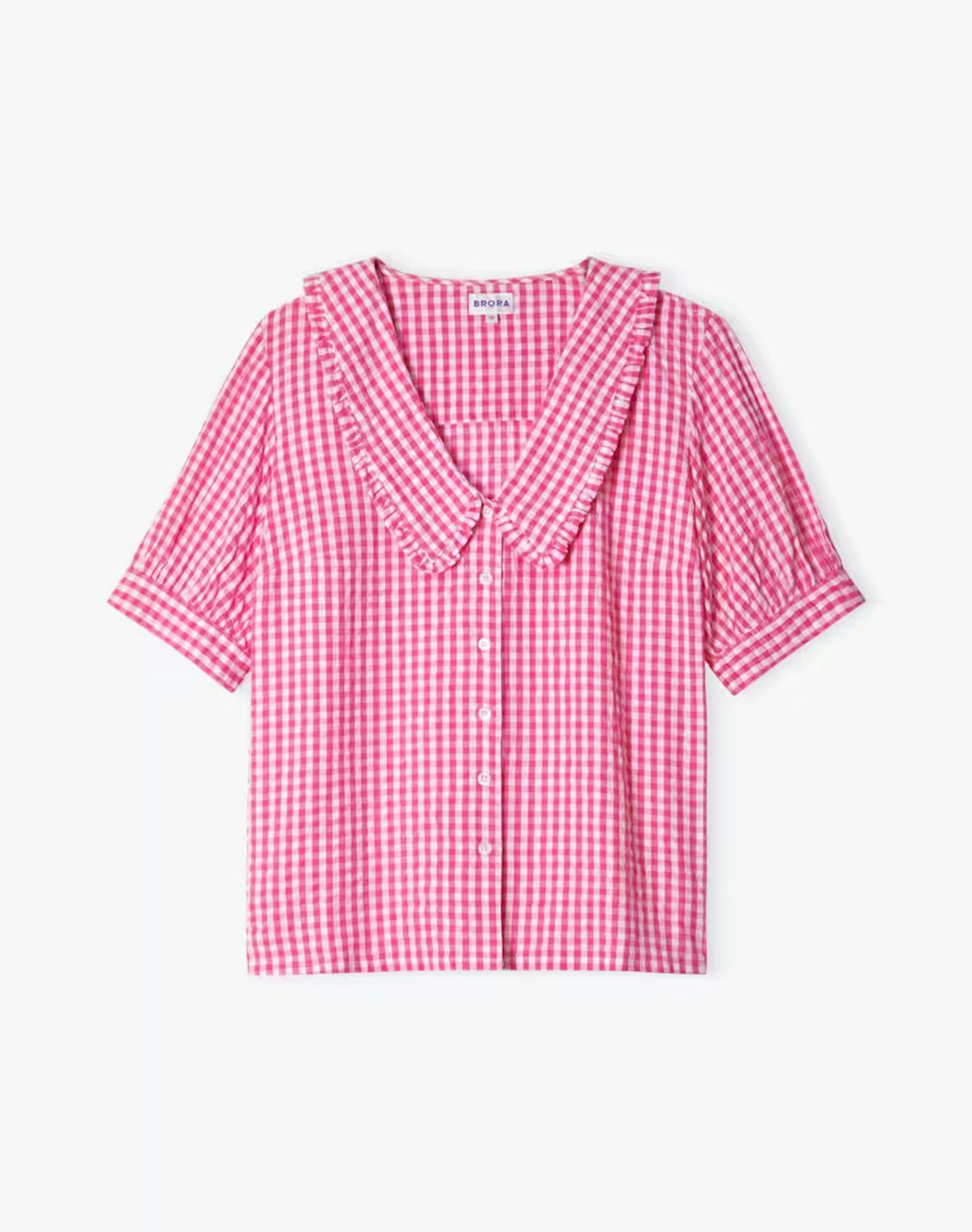 Brora, Cotton Gingham Chelsea Collar Blouse