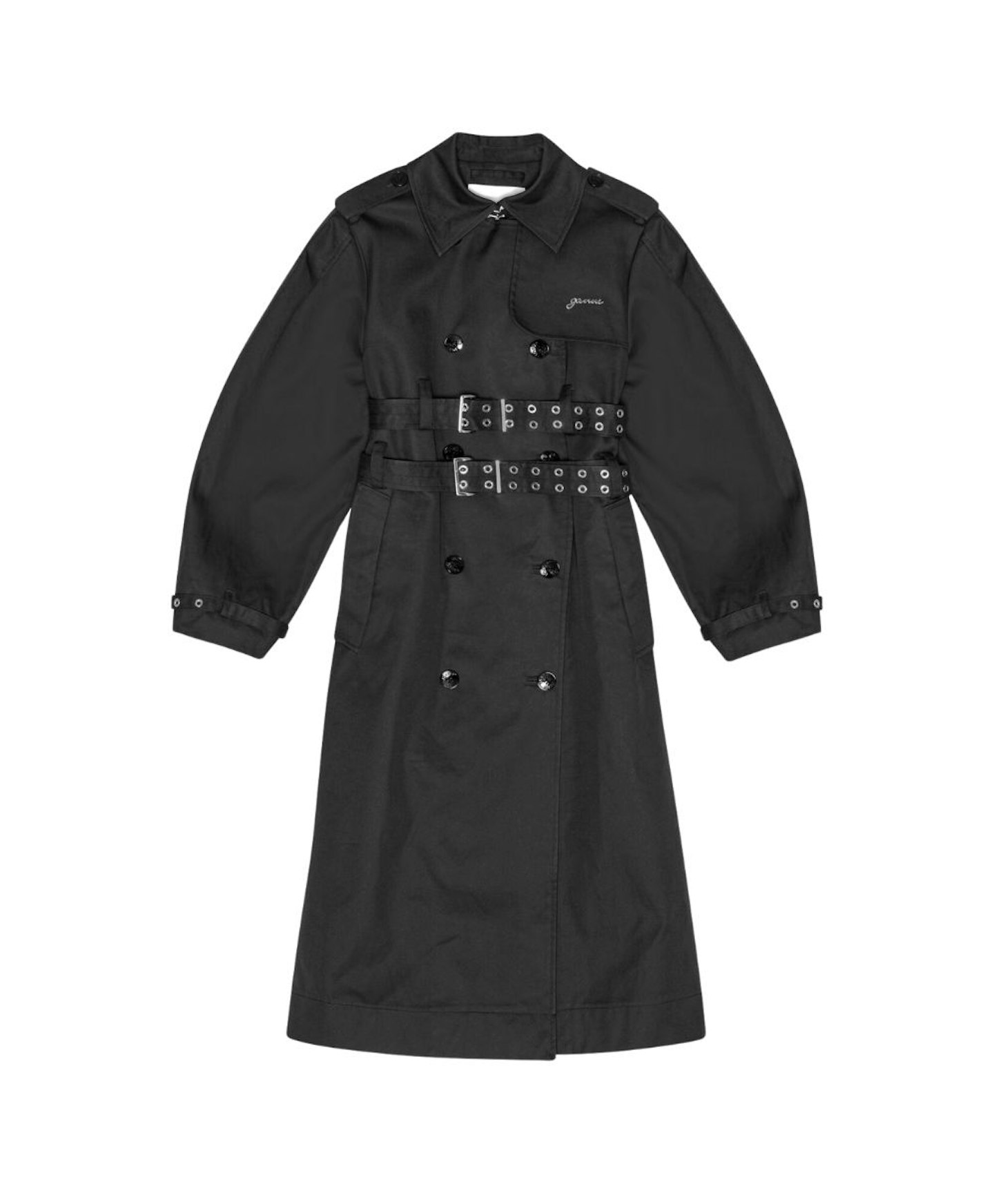 Ganni, Black Bonded Cotton Trench Coat