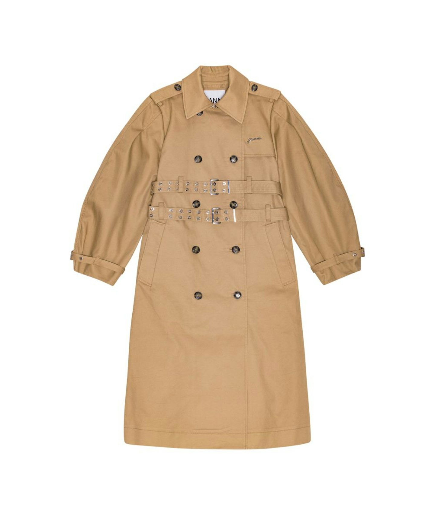 Ganni, Camel Bonded Cotton Trench Coat