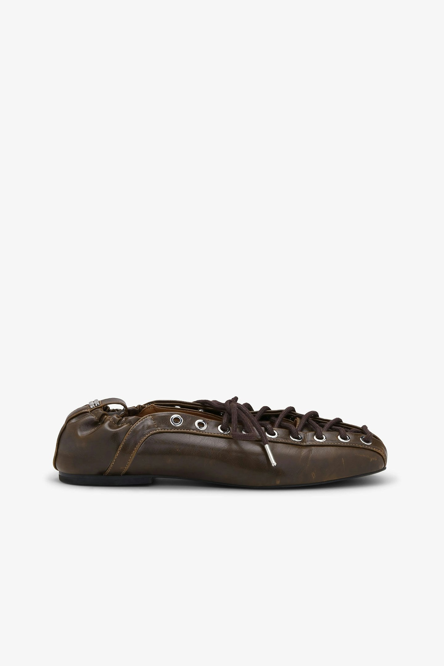 Dark Olive Oleatex Lace-Up Ballerinas