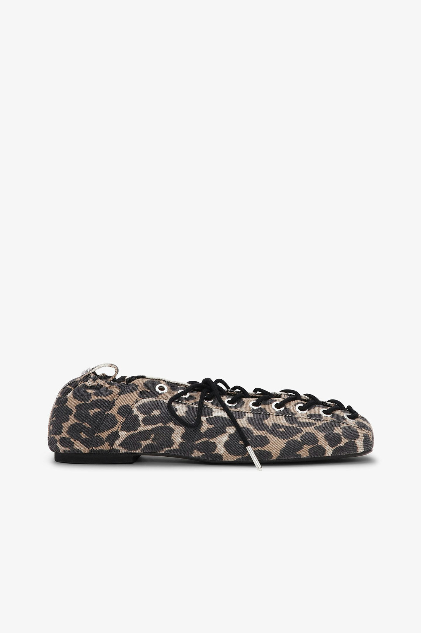 Leopard-Printed Denim Lace-Up Ballerinas