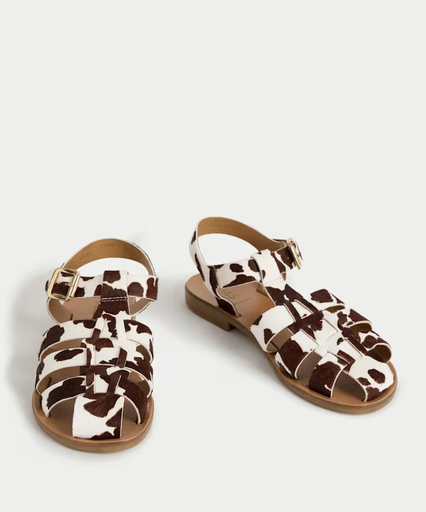 Leather Cow Print Ankle Strap Fisherman Sandals