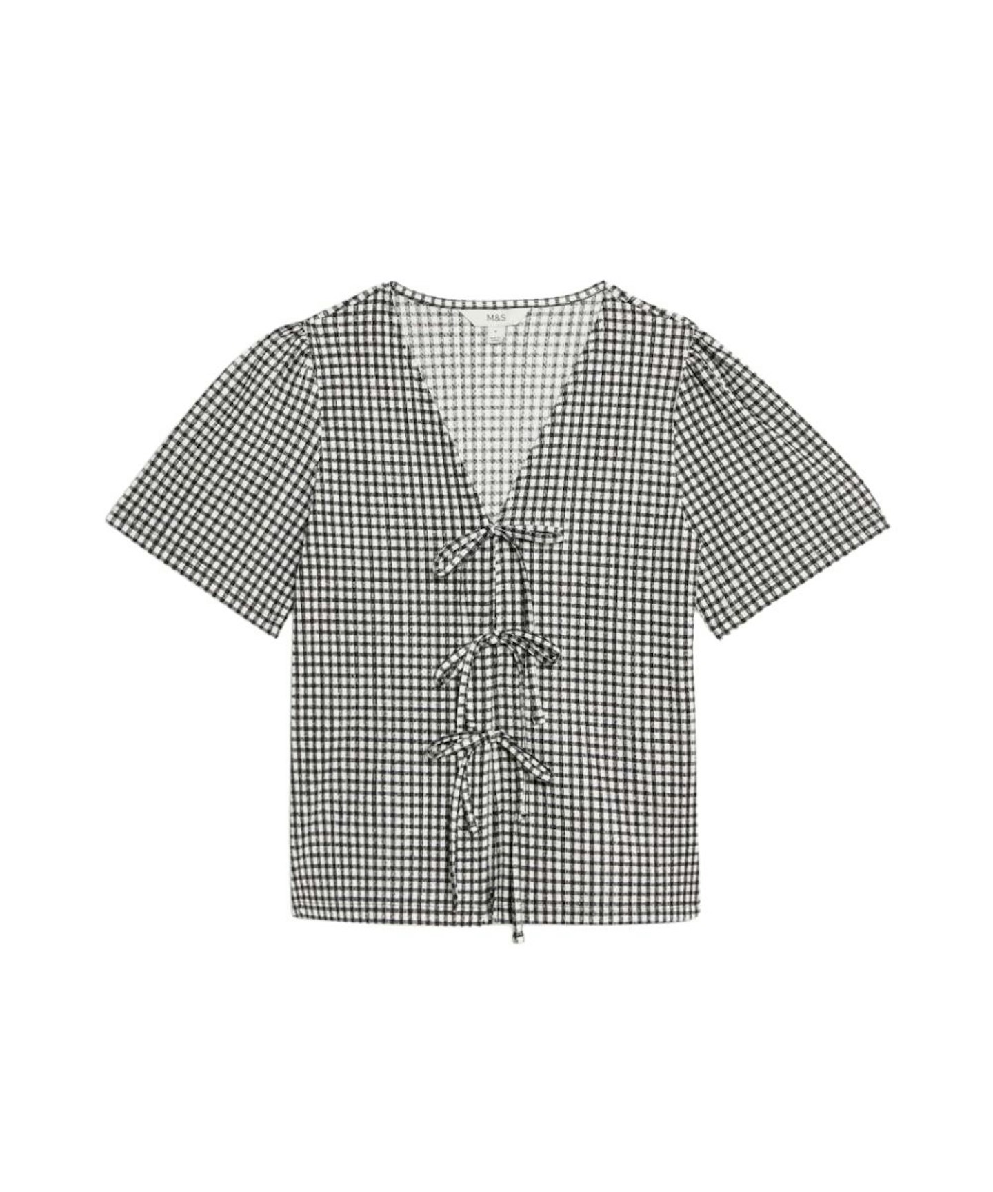 M&S, Gingham Textured V-Neck Tie Front