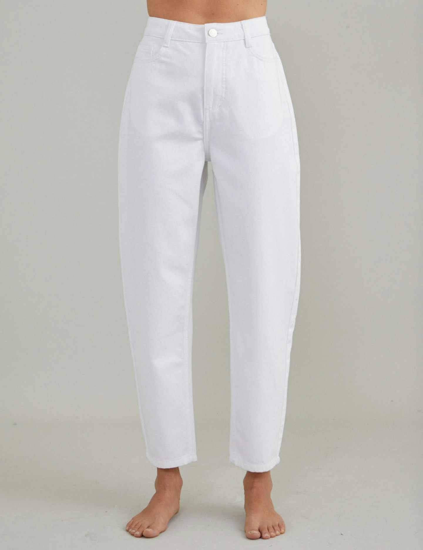 Nobody's Child White High-Rise Barrel-Leg Jeans