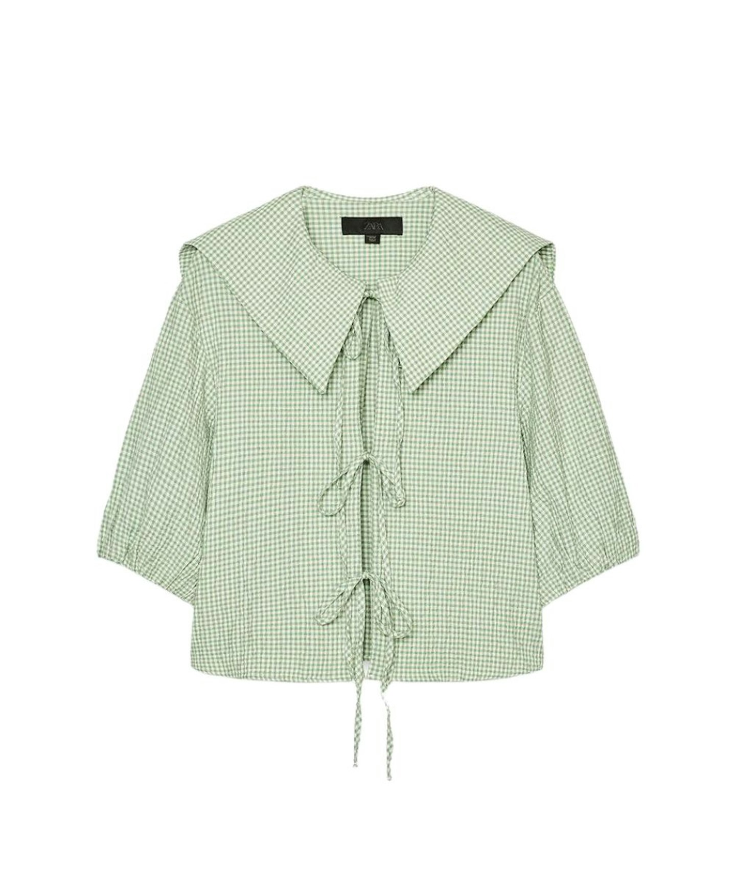 Zara, Cropped Gingham Shirt in Green