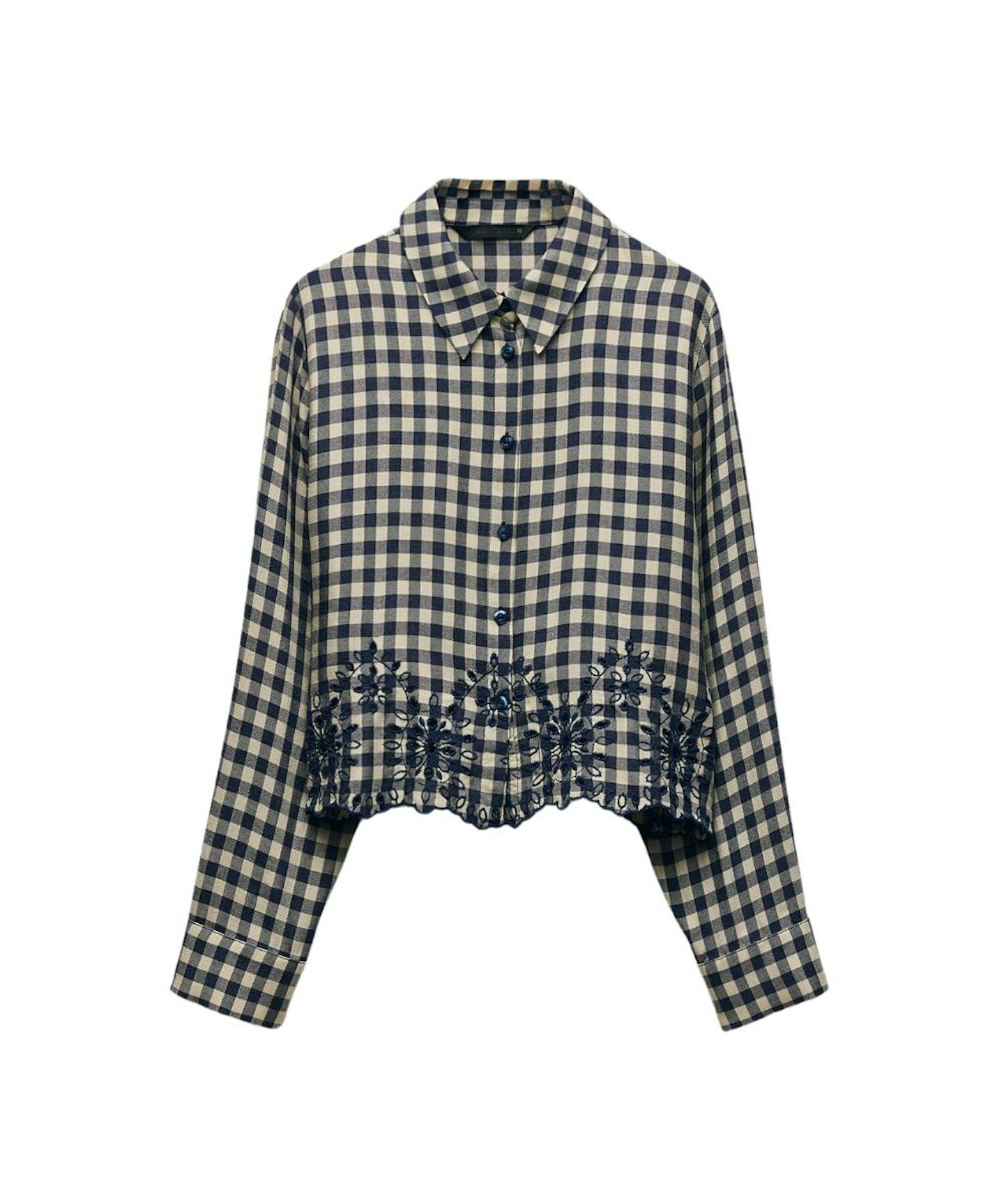 Zara, Check Shirt With Cutwork Embroidery