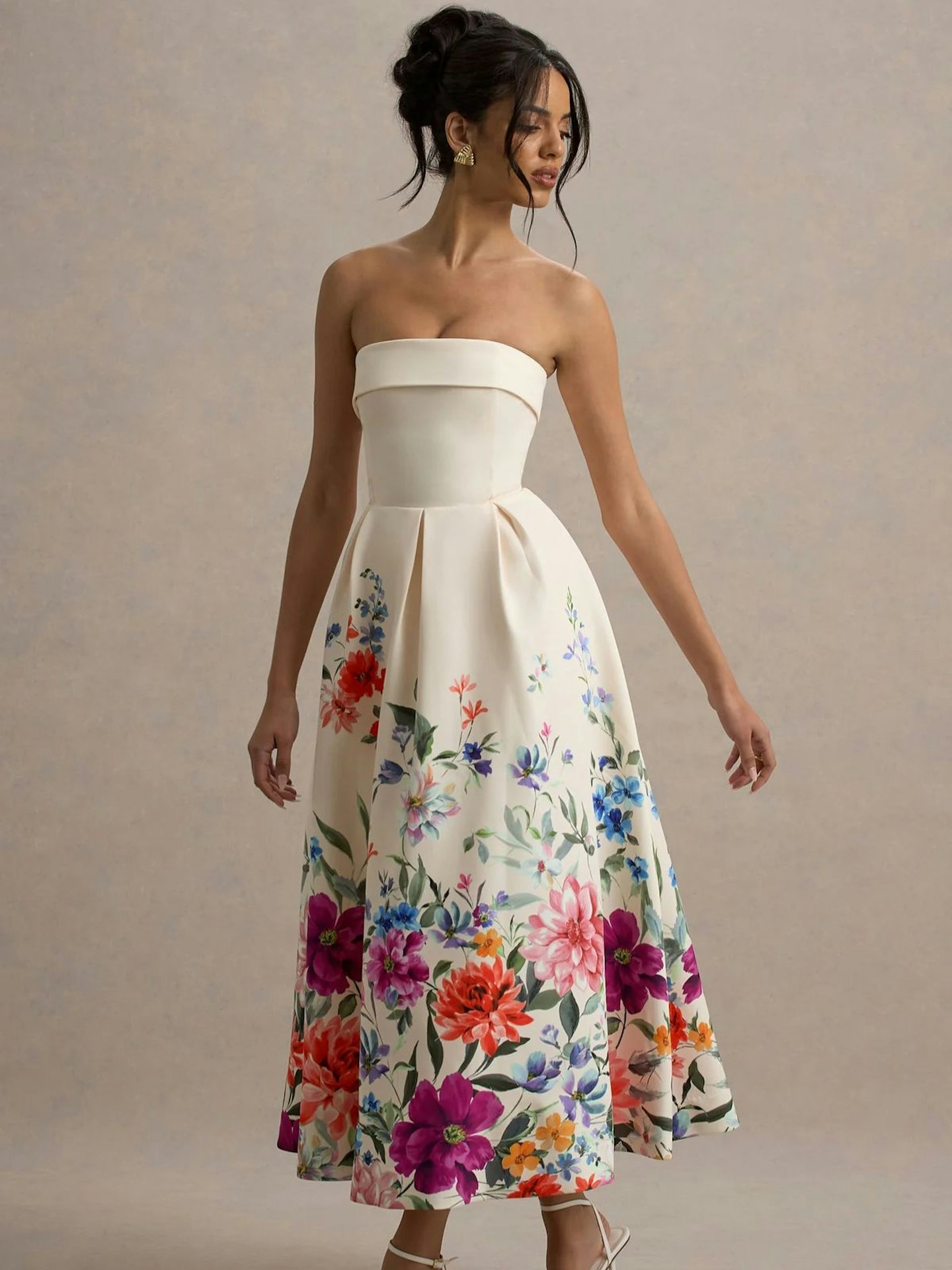 Club L London, Annalise Floral Print Bandeau Midi Dress