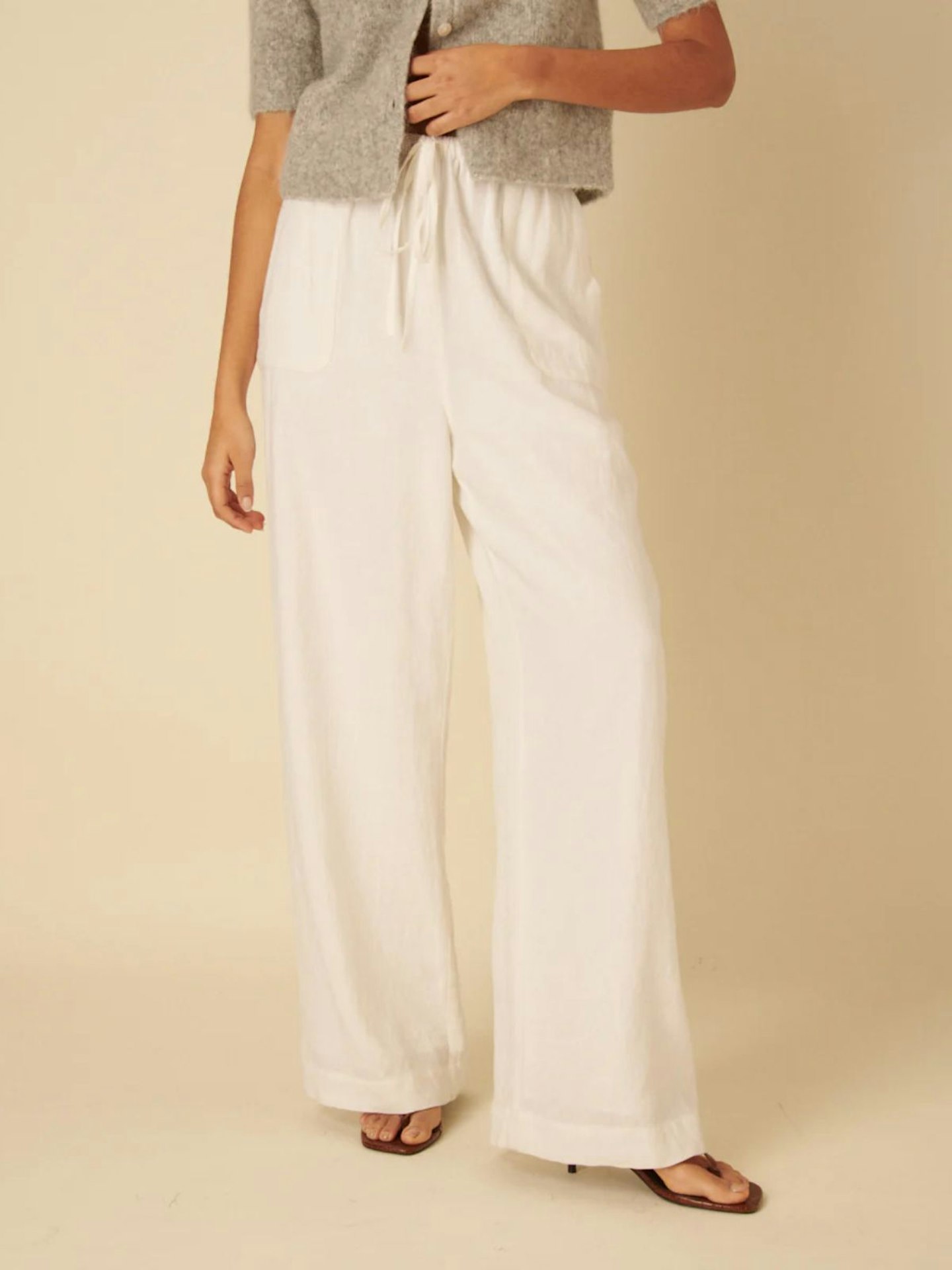 White Linen-Blend Shona Trousers