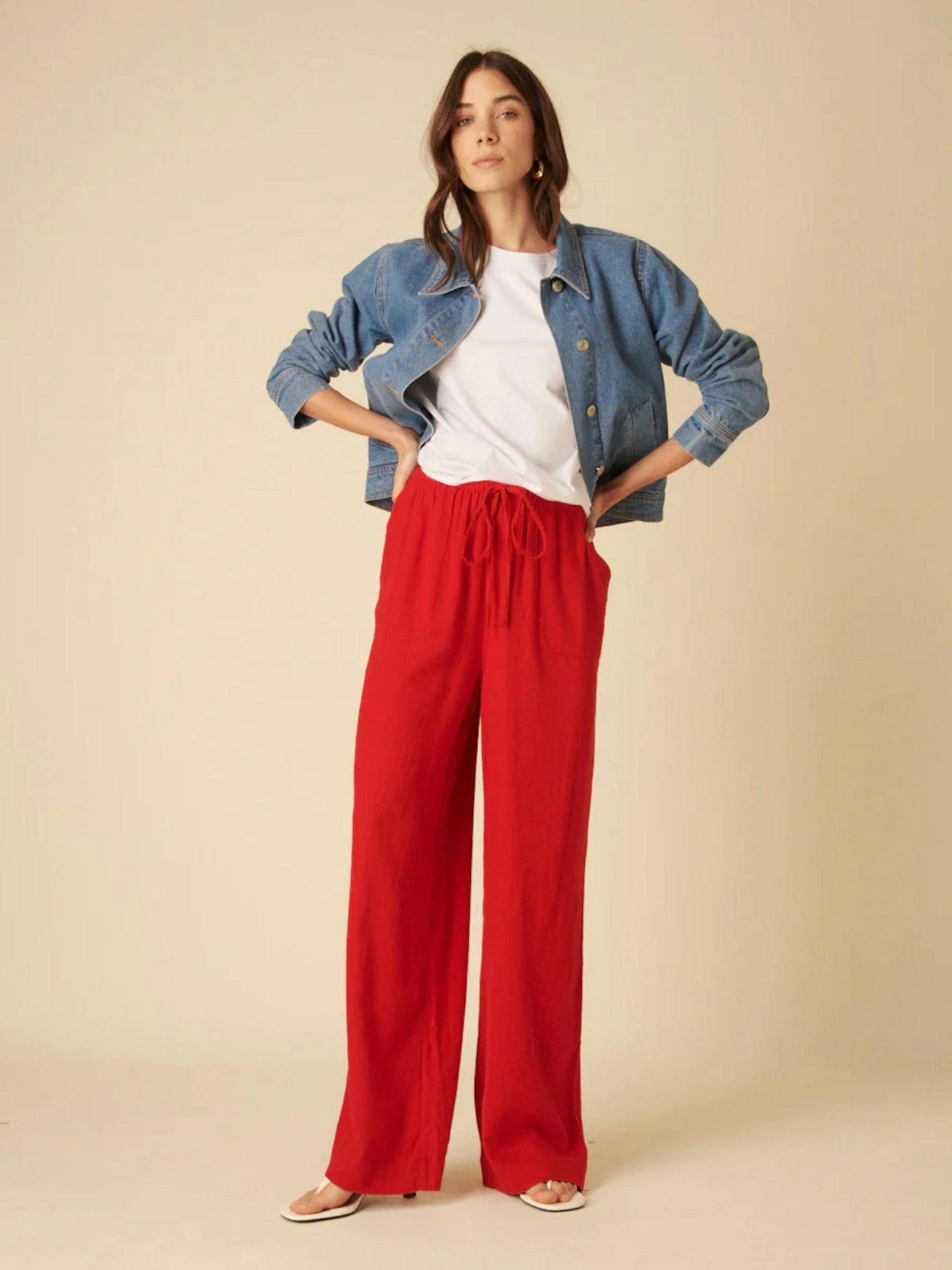 Red Linen-Blend Shona Trousers