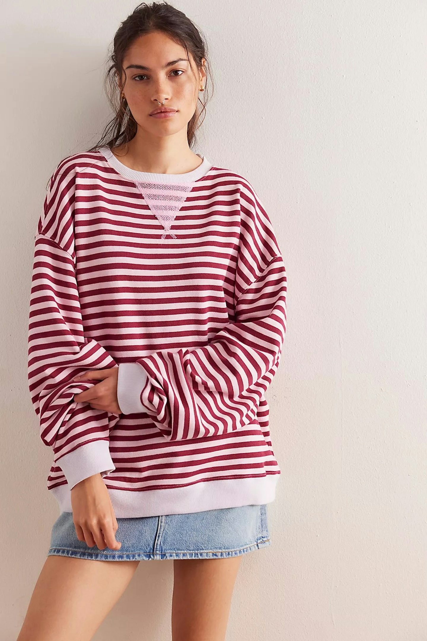 Classic Striped Oversized Crewneck - Raspberry Combo