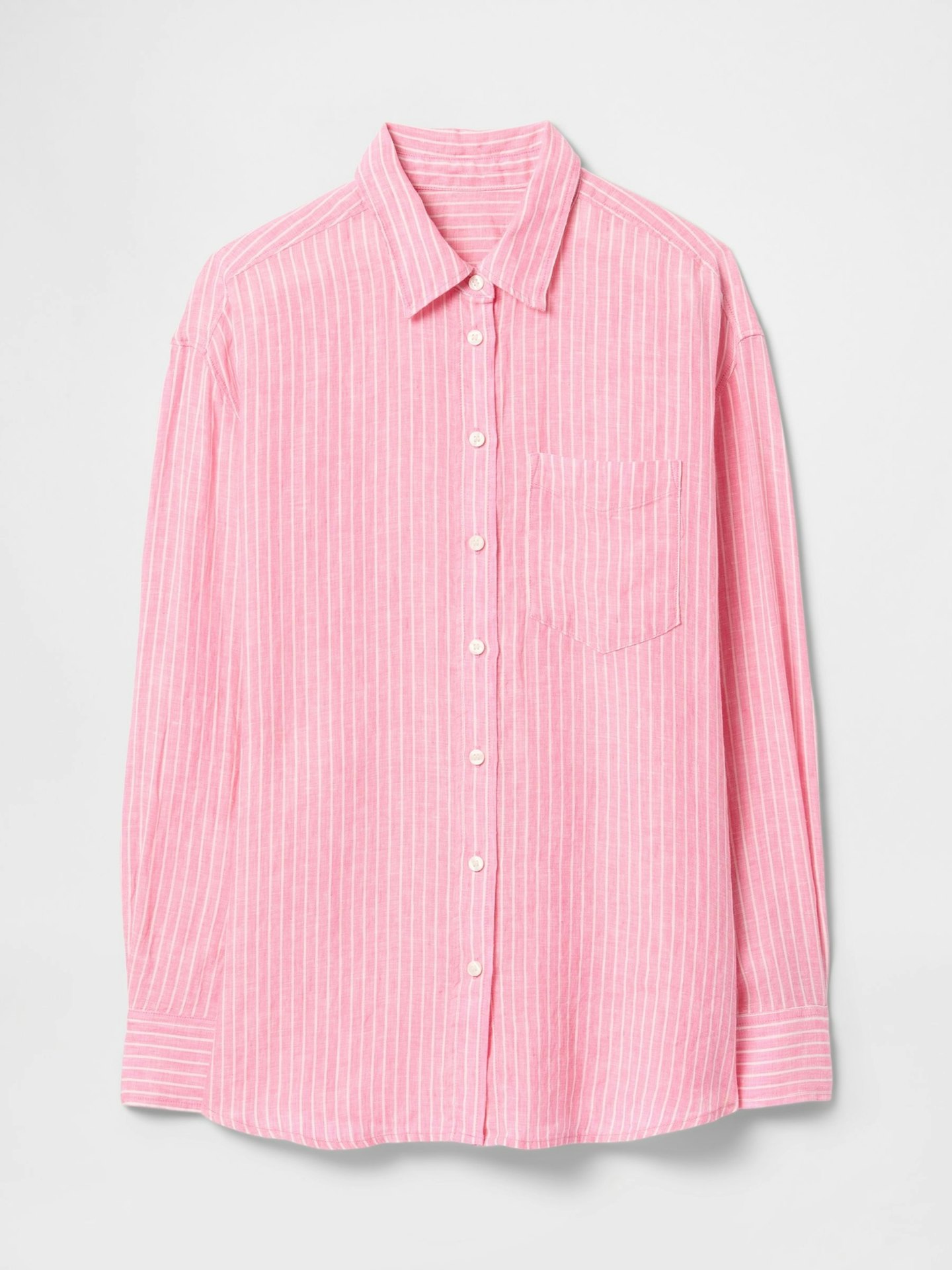 GAP, Pink Pinstripe 100% Linen Oversized Shirt