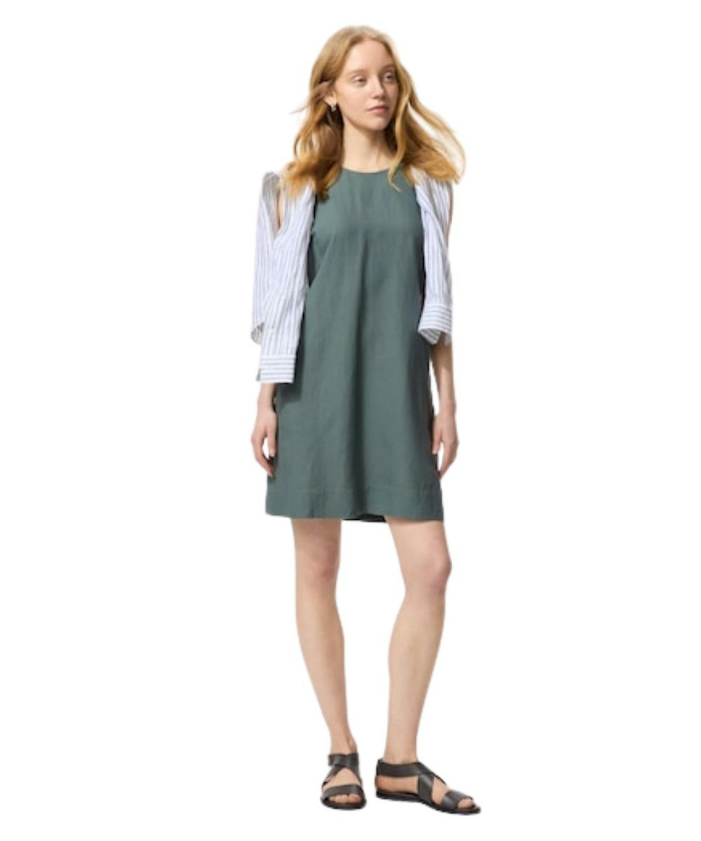Linen Blend Mini Dress in Green