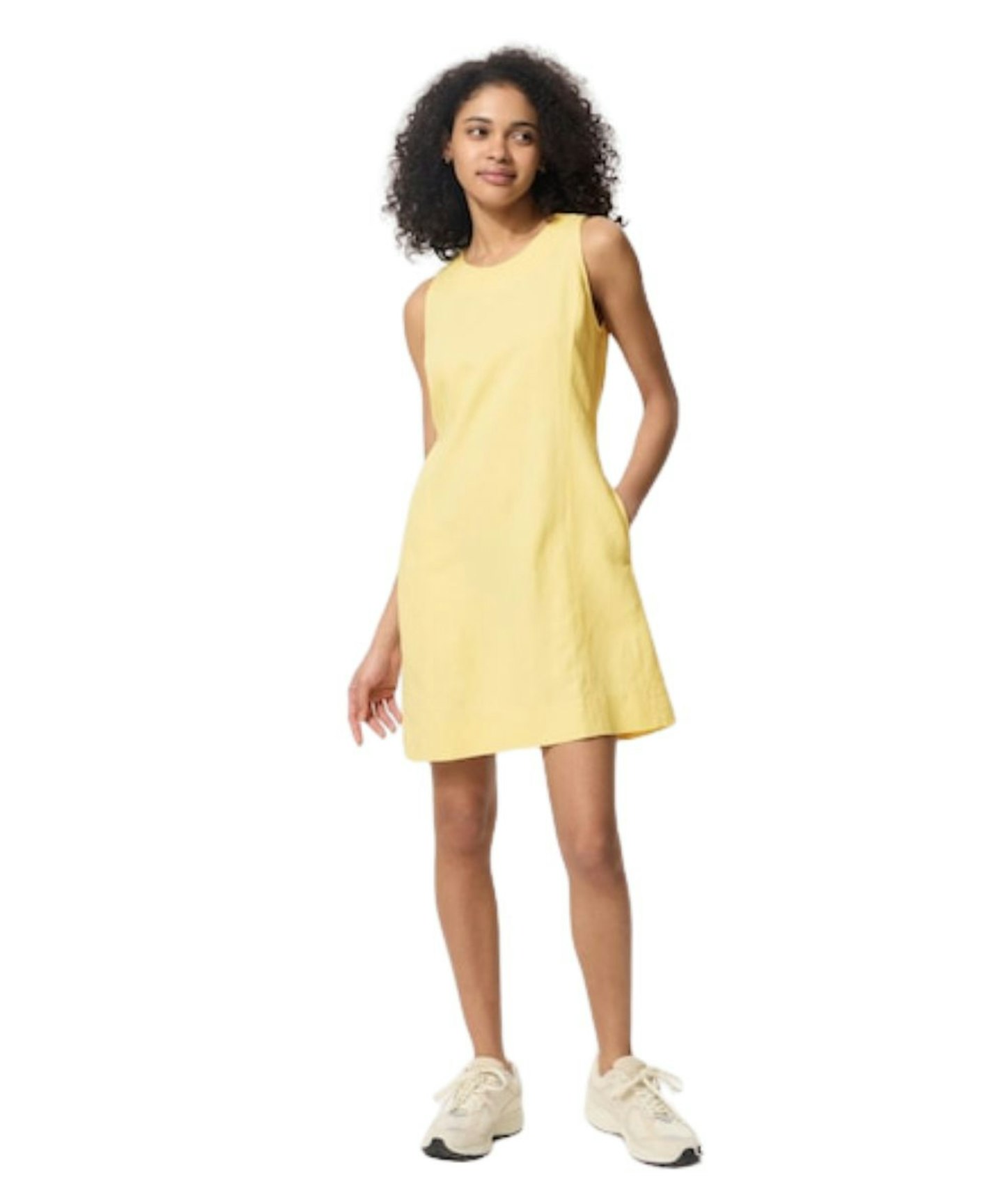Uniqlo, Linen Blend Mini Dress in Yellow