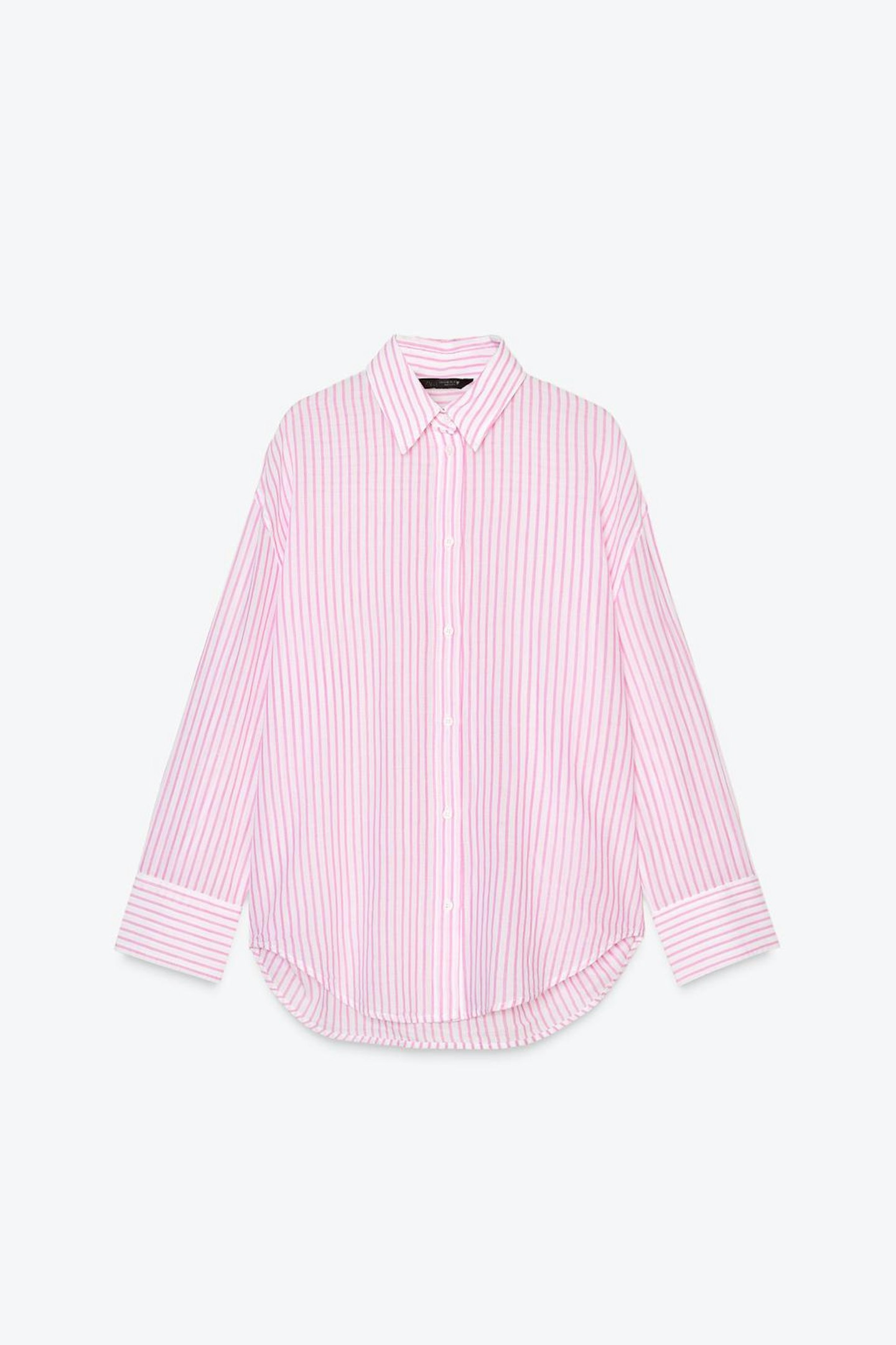 Zara, Oversize Striped Gauze Shirt pink
