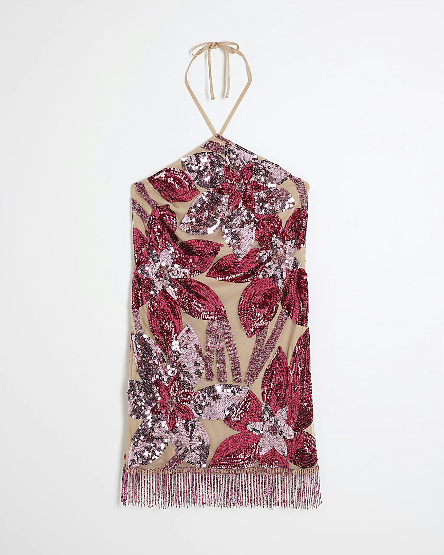 River Island, Pink Premium Floral Sequin Mini Dress