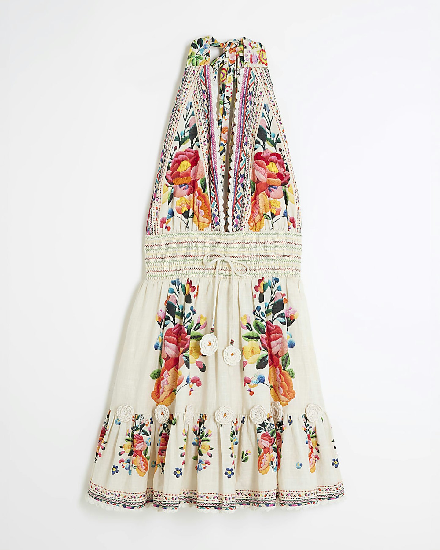 Cream Del Maar Floral Halter Neck Mini Dress