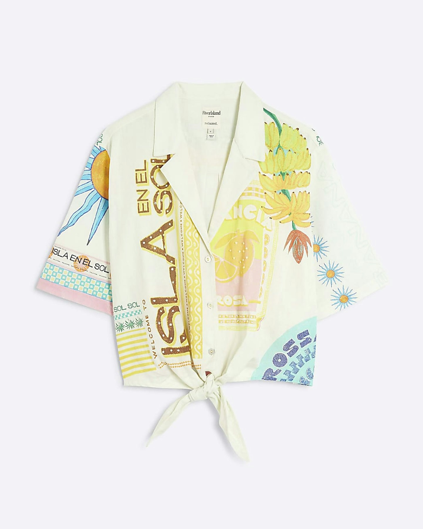 River Island, Cream Atlas Linen Blend Tie Front Shirt
