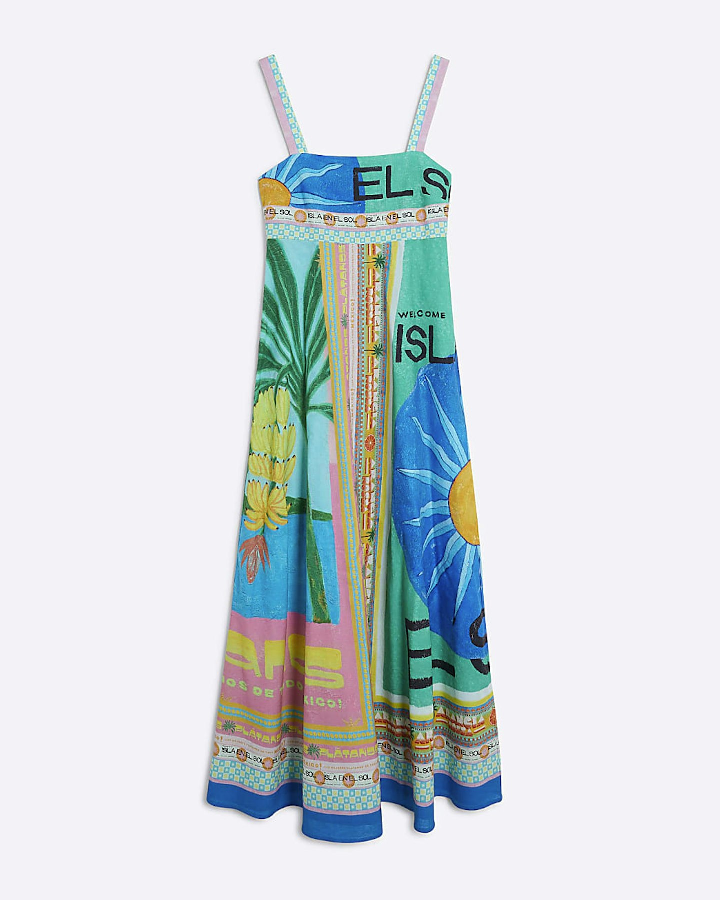 River Island, Blue Atlas Printed Maxi dress