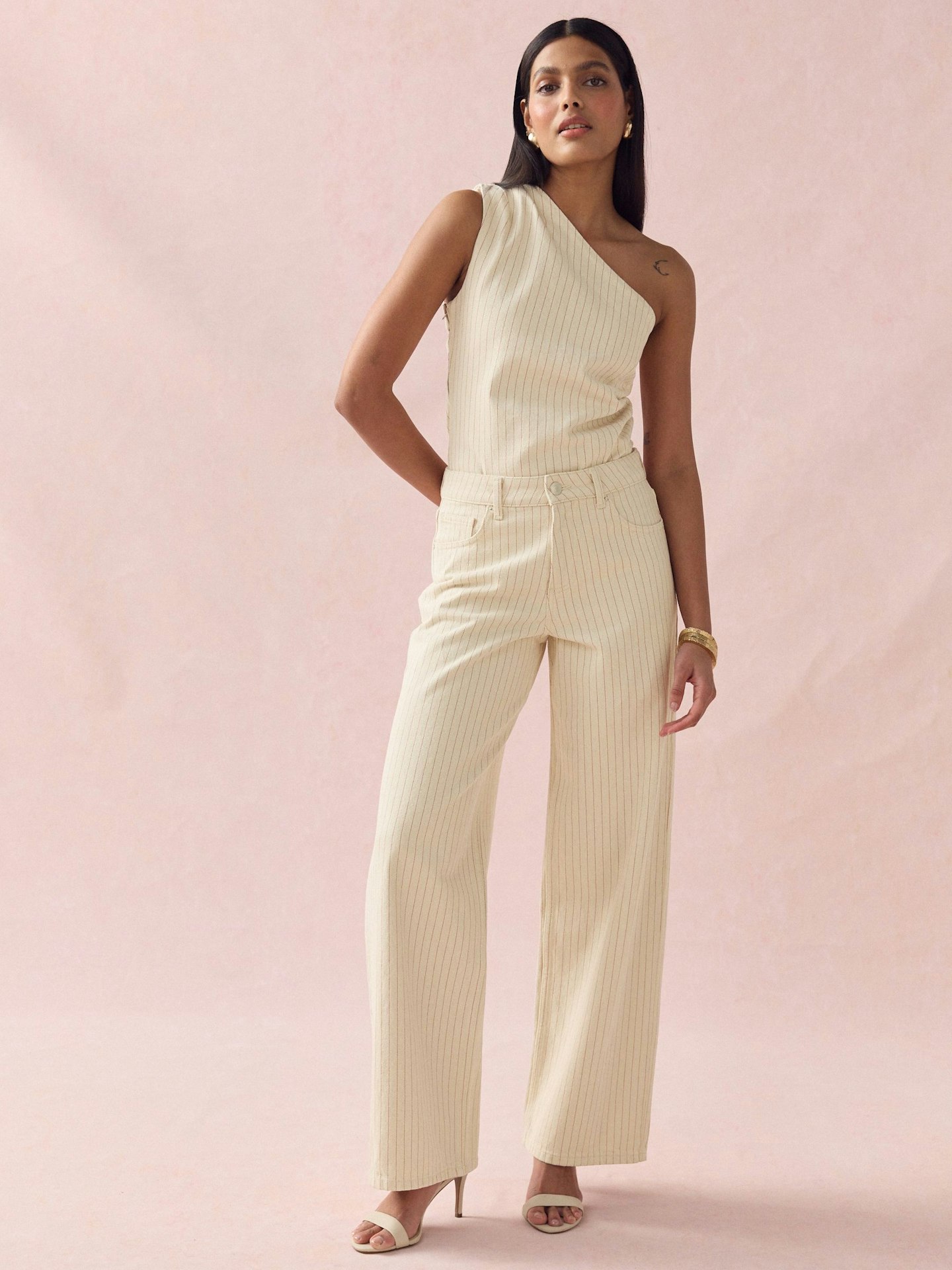Next, Ecru Stripe Straight Leg Denim Jeans