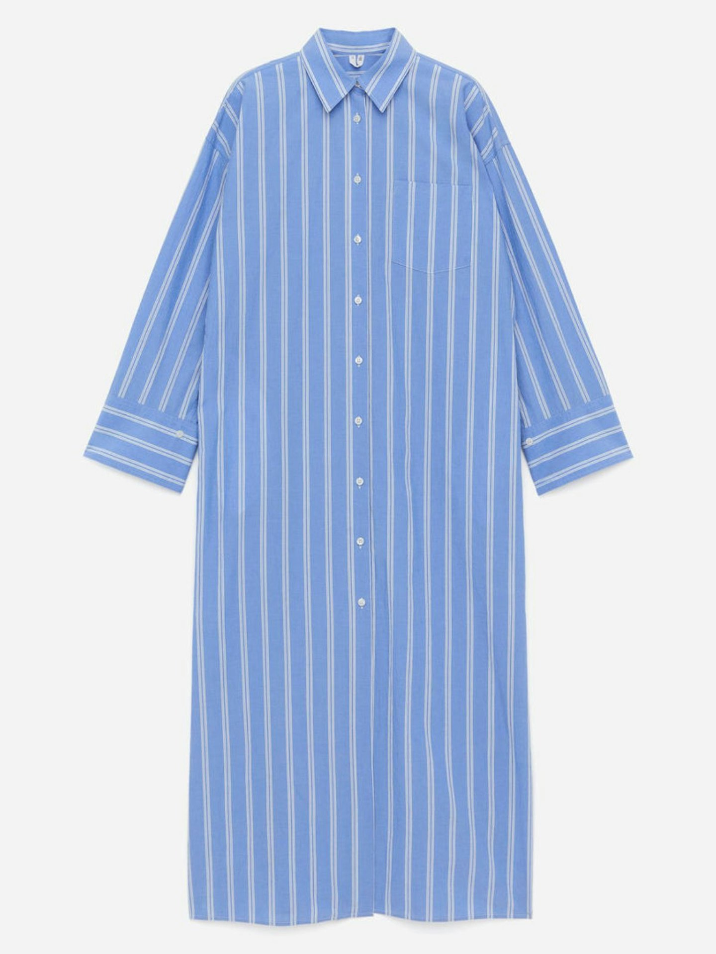 Linen Shirt Dress - Blue/White