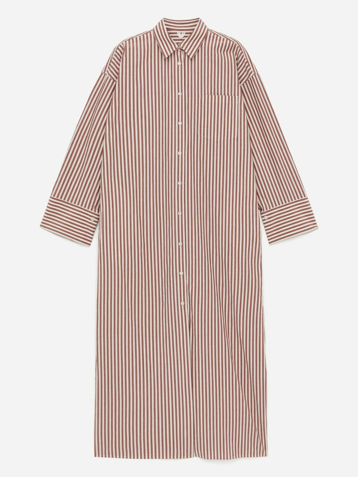 Linen Shirt Dress - Brown/White