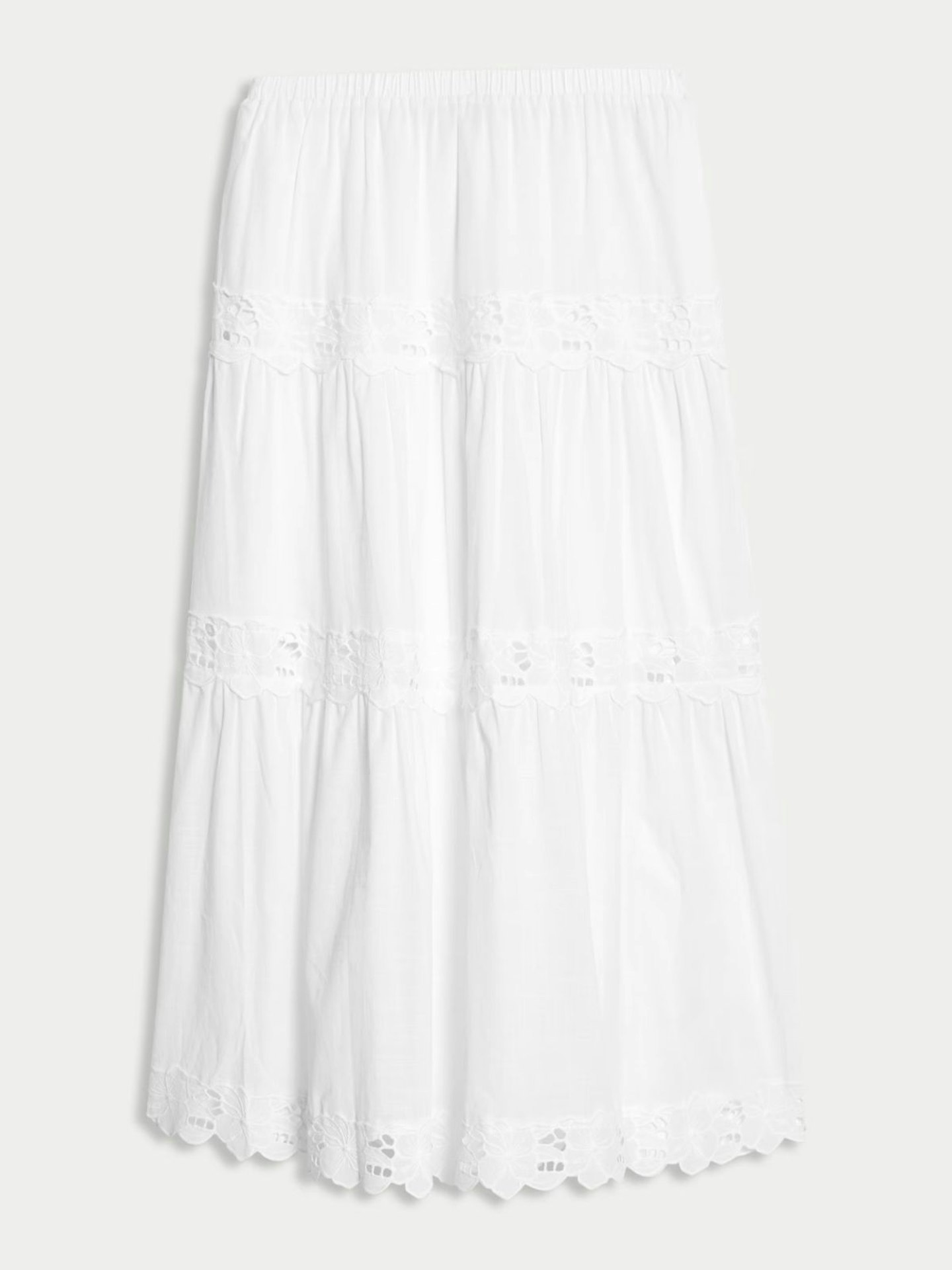 M&S, Pure Cotton Broderie Midi Tiered Skirt