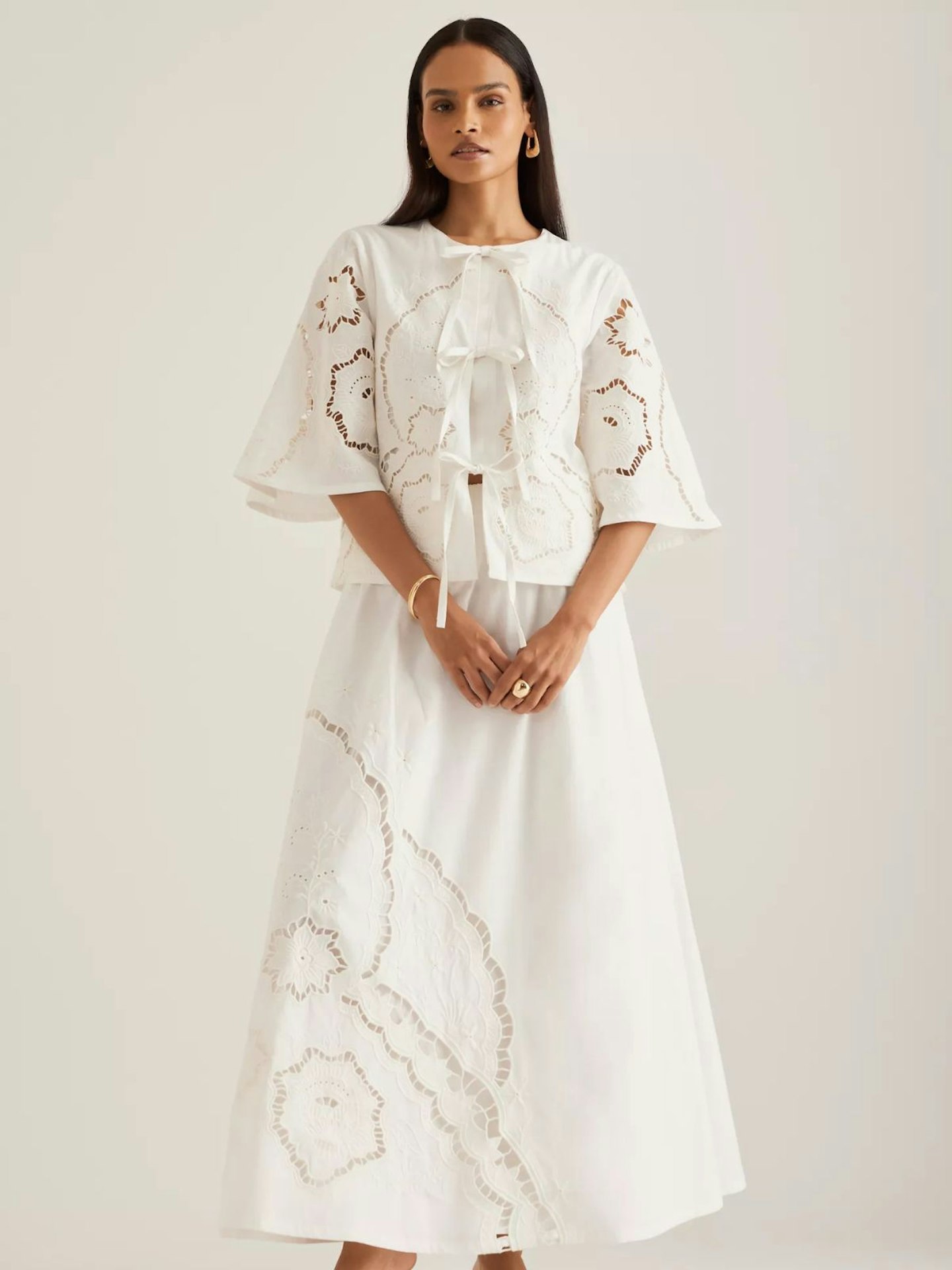 Anthropoligie, Poplin Cutwork Midi Skirt