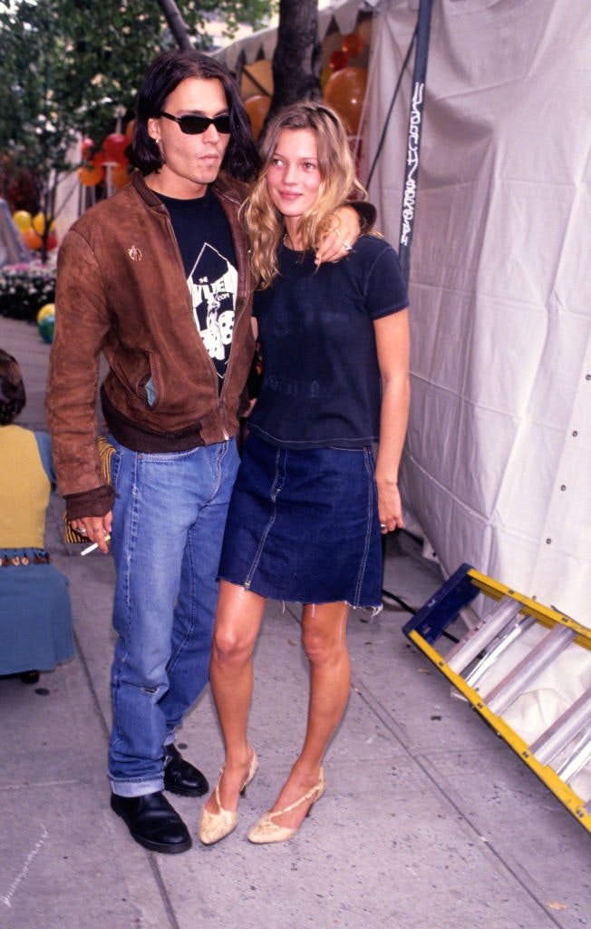 Kate Moss in a denim skirt in 1990